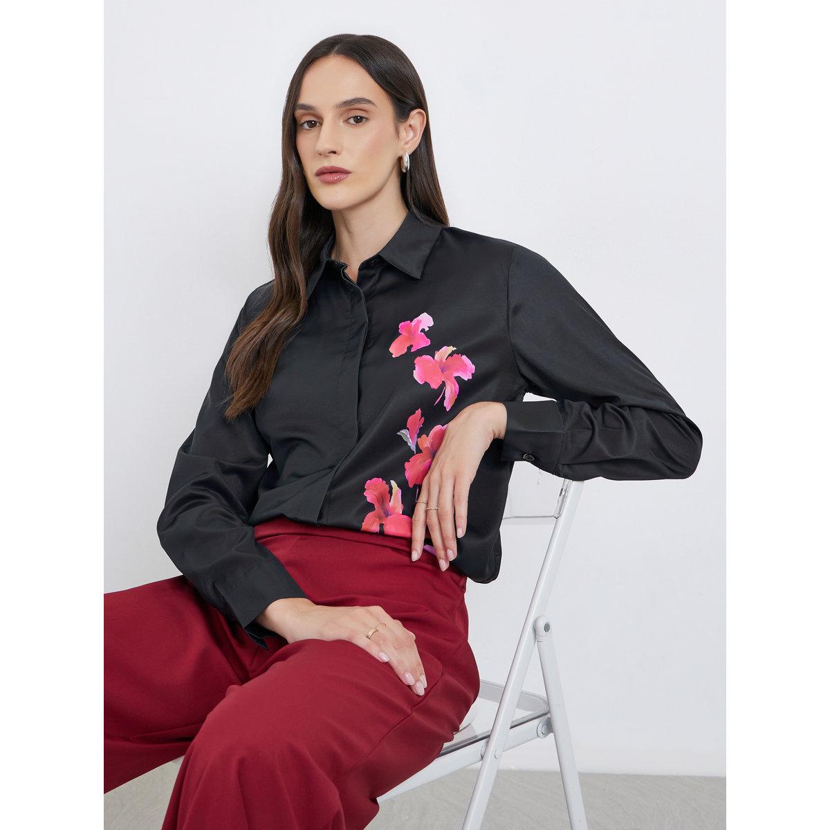 Styli Floral Print Spread Collar Buttoned Shirt-women-clothing-shirtsandblouses-shirts-image-1