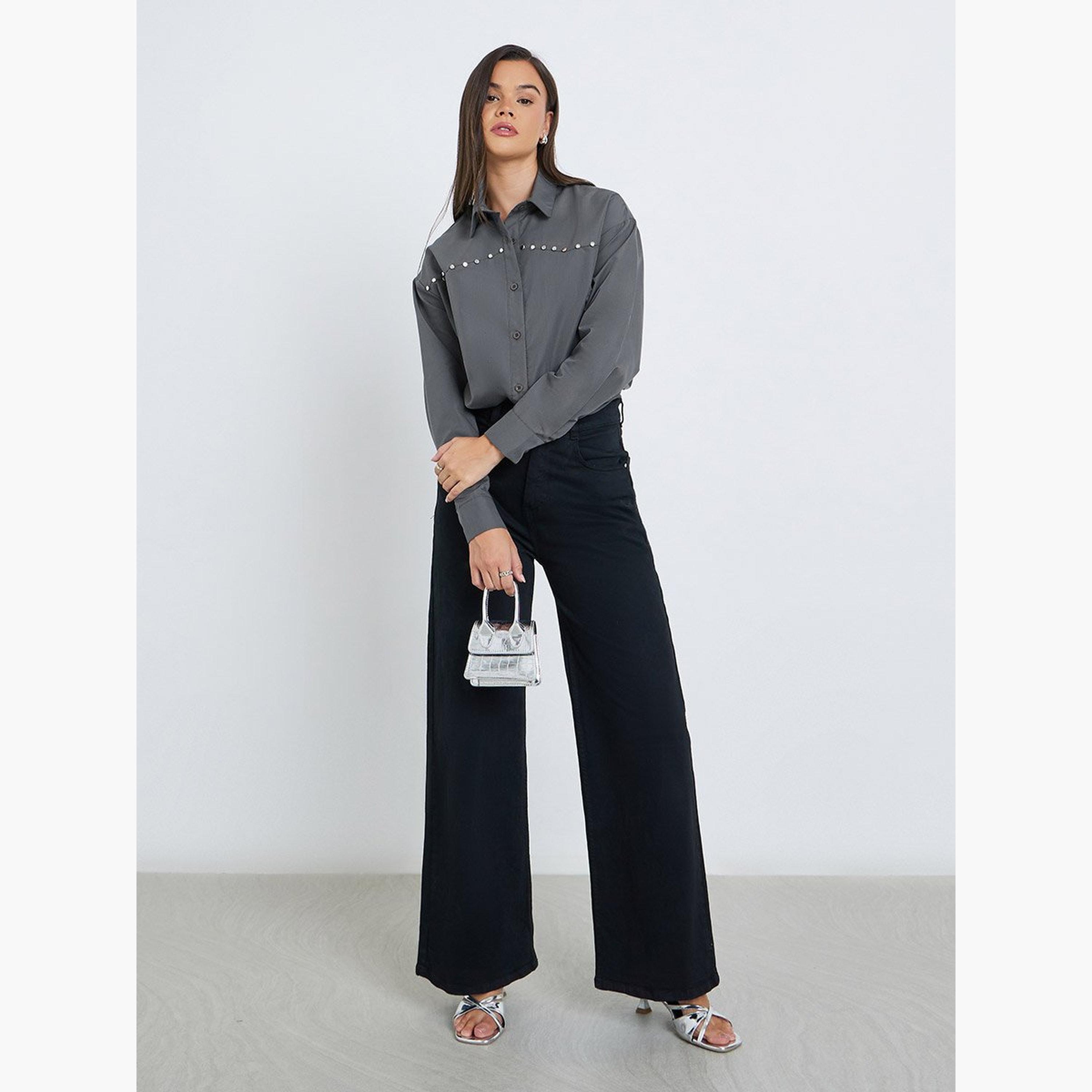 Styli Studded Spread Collar Buttoned Shirt-women-clothing-shirtsandblouses-shirts-image-2