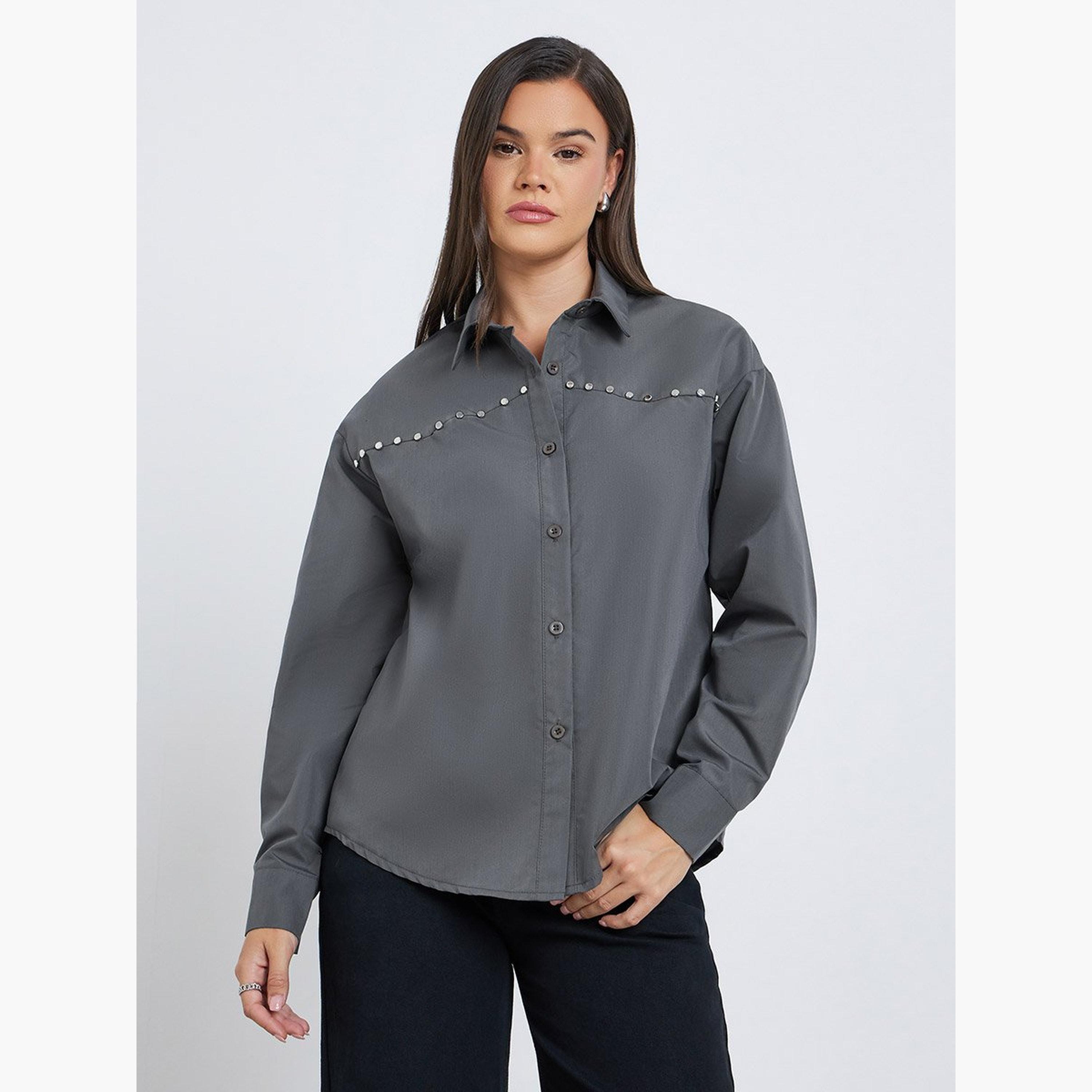 Styli Studded Spread Collar Buttoned Shirt-women-clothing-shirtsandblouses-shirts-image-3