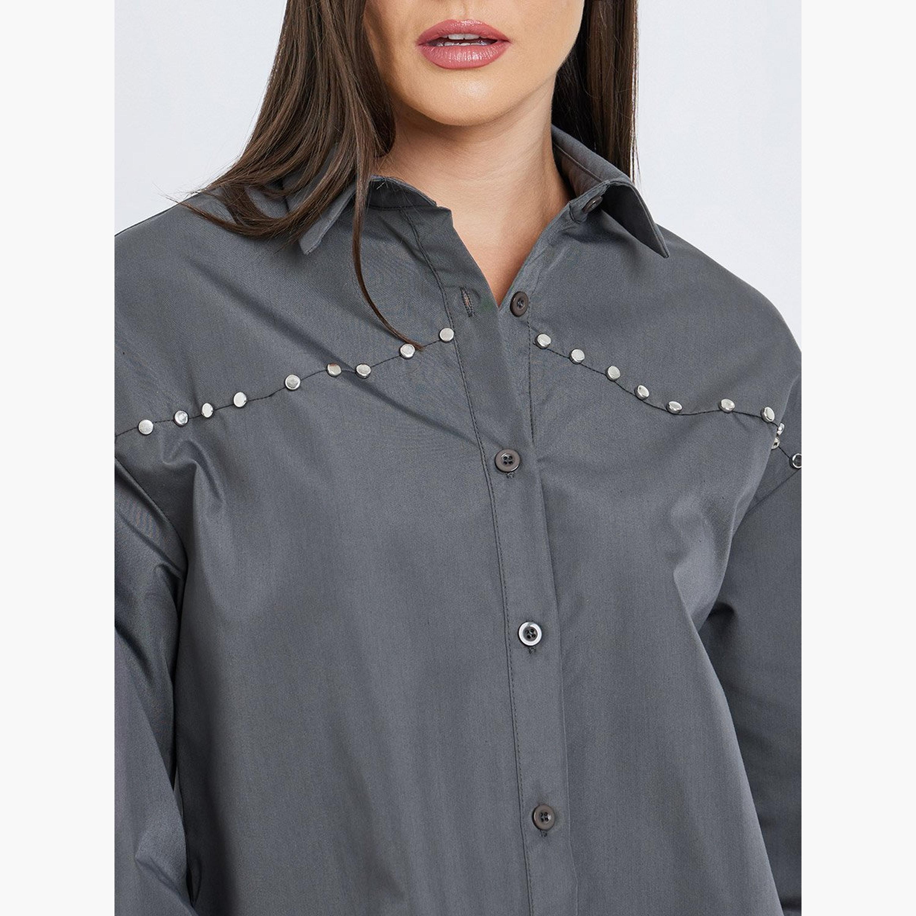 Styli Studded Spread Collar Buttoned Shirt-women-clothing-shirtsandblouses-shirts-image-4