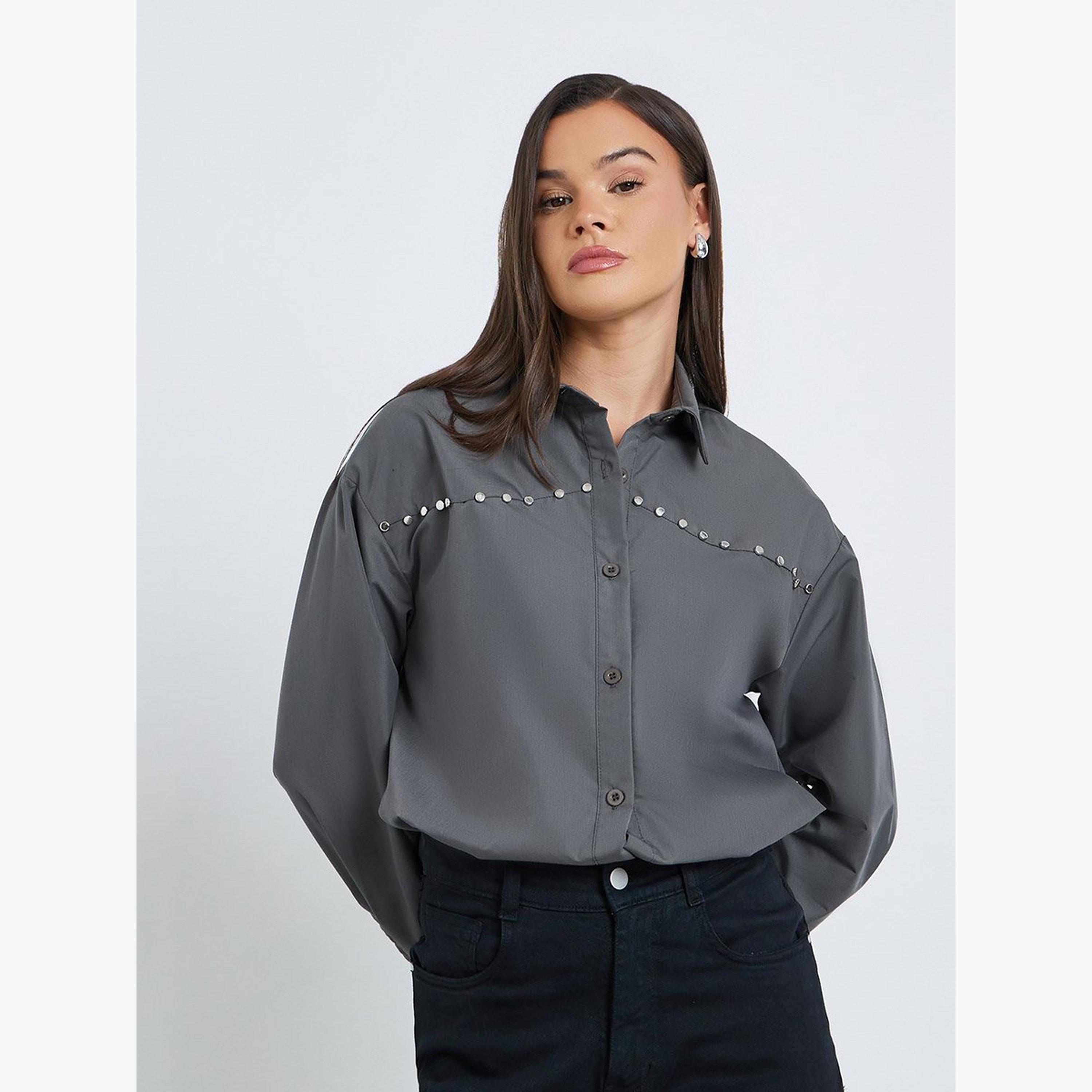 Styli Studded Spread Collar Buttoned Shirt-women-clothing-shirtsandblouses-shirts-image-5