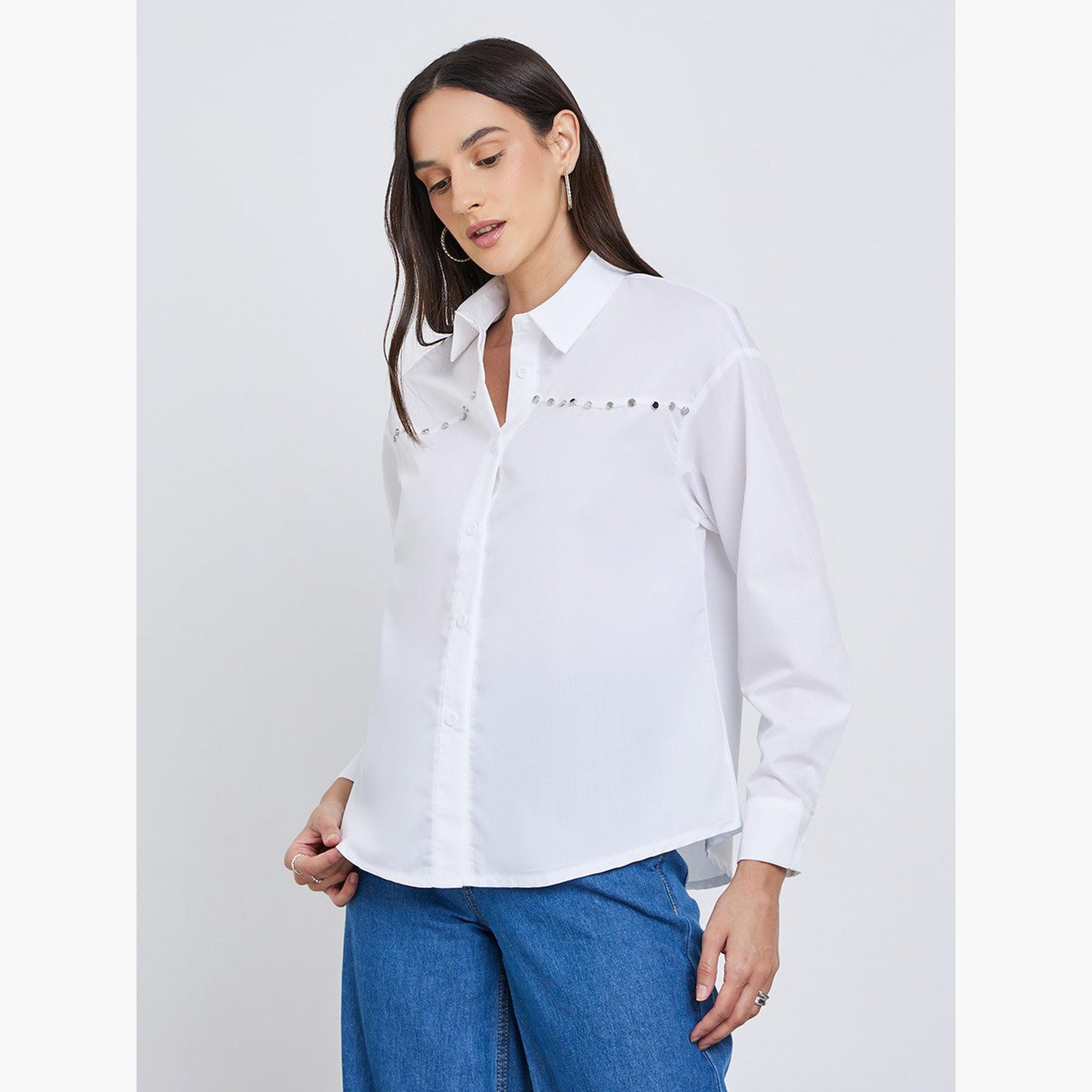 Styli Solid Buttoned Spread Collar Shirt-women-clothing-shirtsandblouses-shirts-image-3