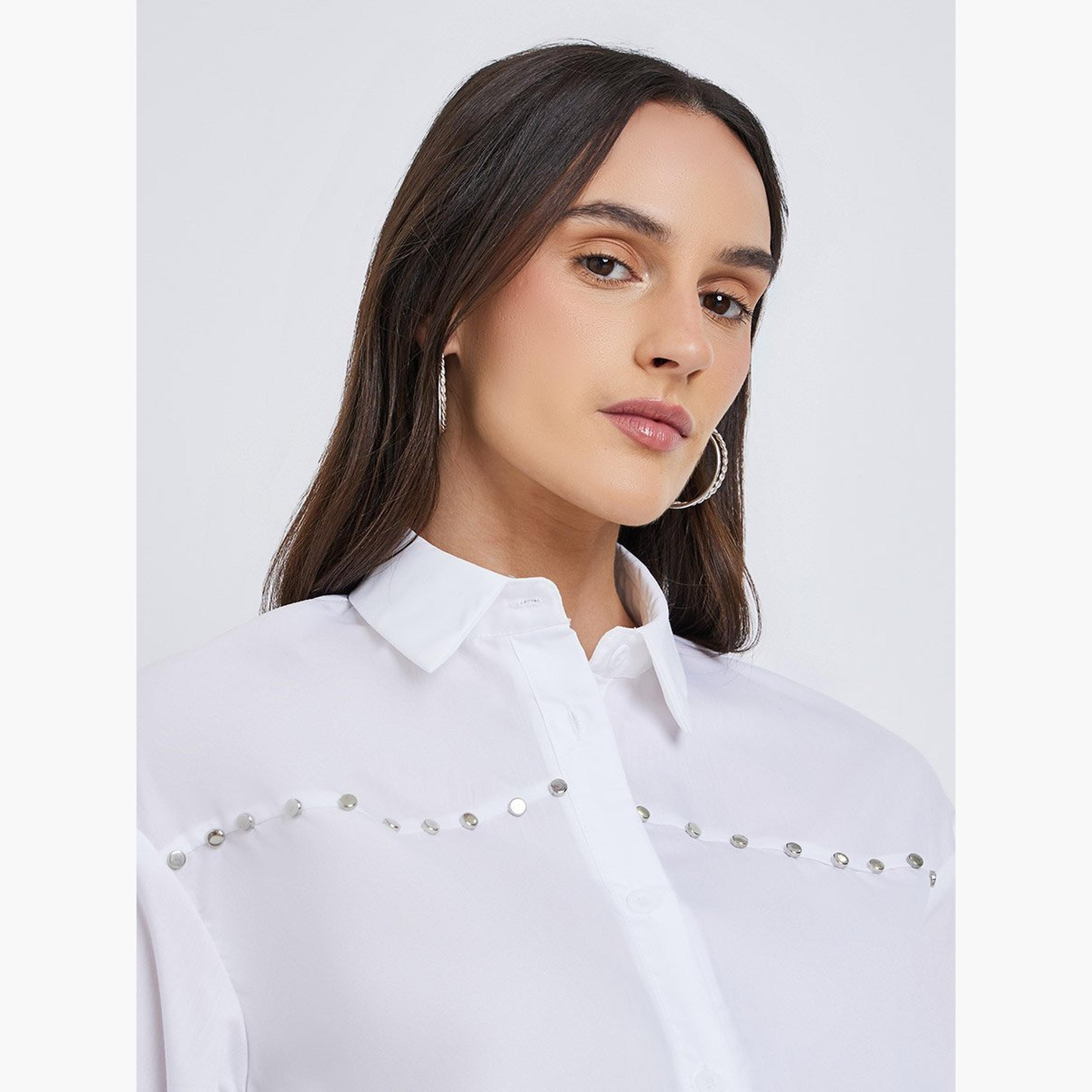Styli Solid Buttoned Spread Collar Shirt-women-clothing-shirtsandblouses-shirts-image-4