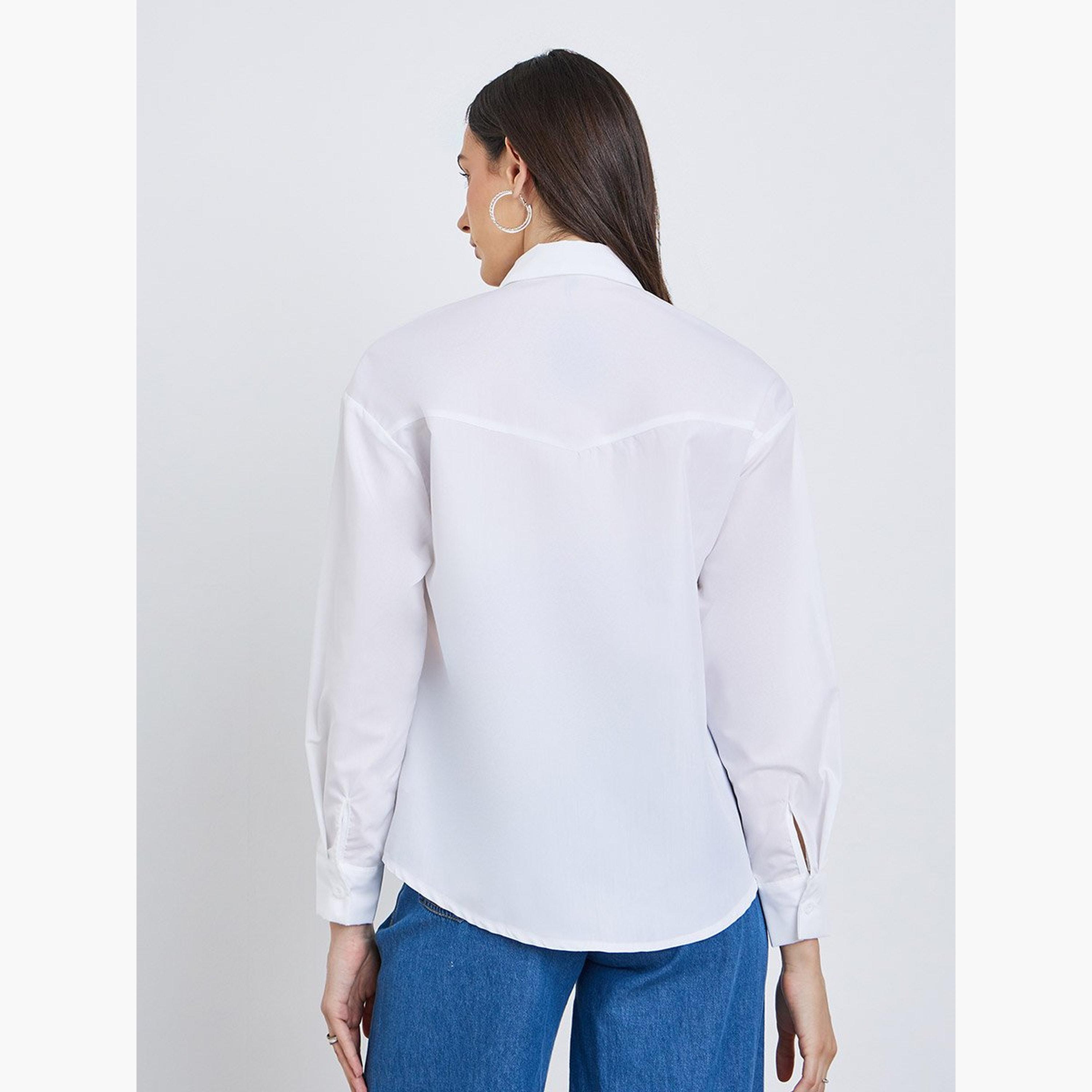 Styli Solid Buttoned Spread Collar Shirt-women-clothing-shirtsandblouses-shirts-image-5