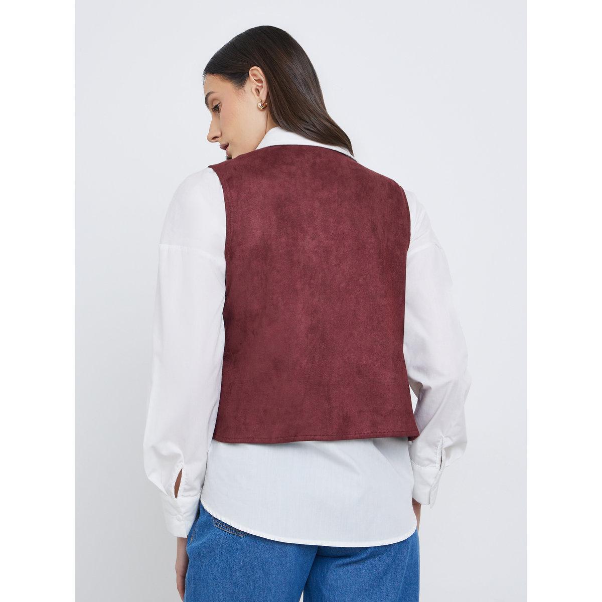 Styli Red Embroidered Velvet Look Waistcoat-women-clothing-coatsandjackets-waistcoats-image-4