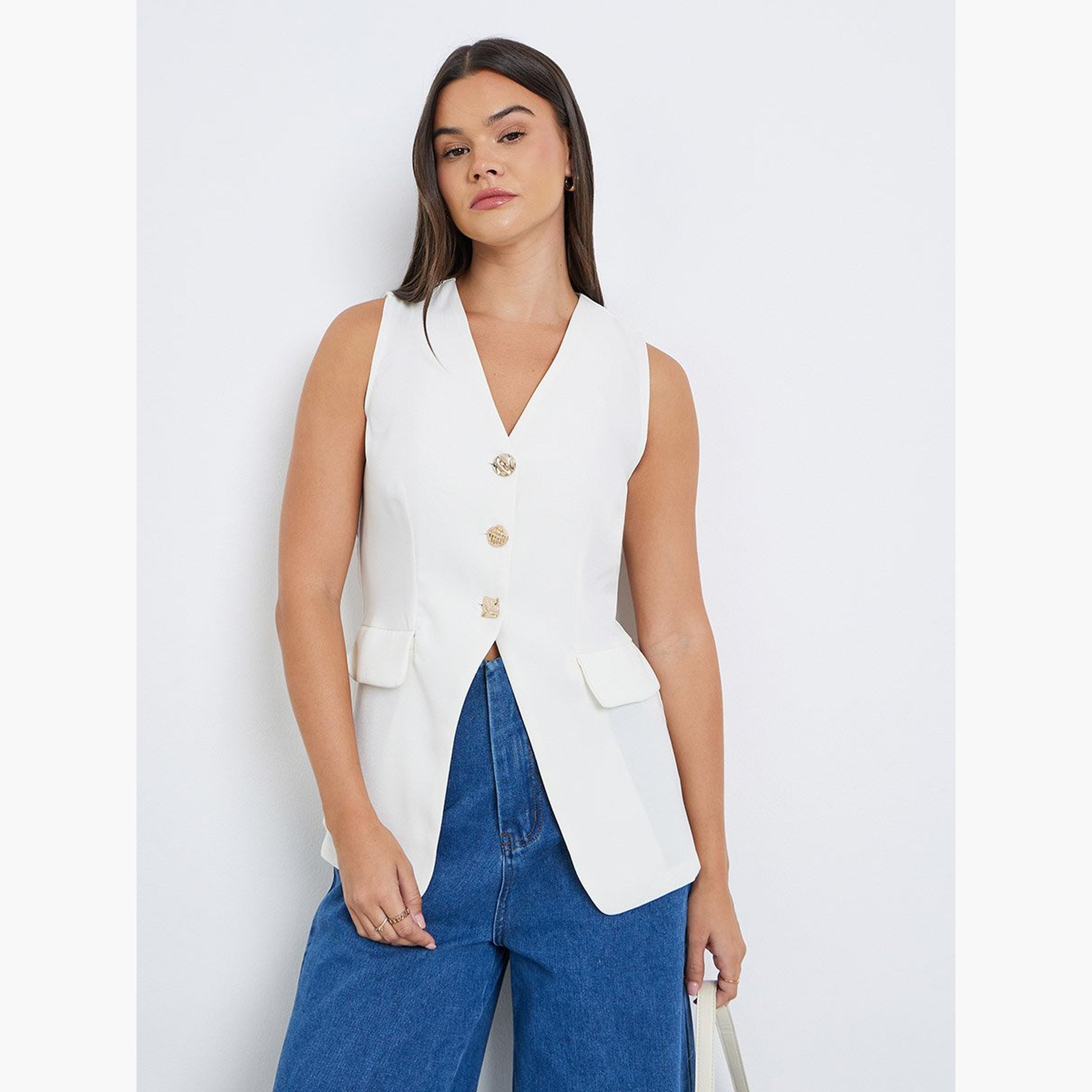 Styli Solid Tailored Sleeveless Buttoned Vest-women-clothing-shirtsandblouses-blouses-image-1