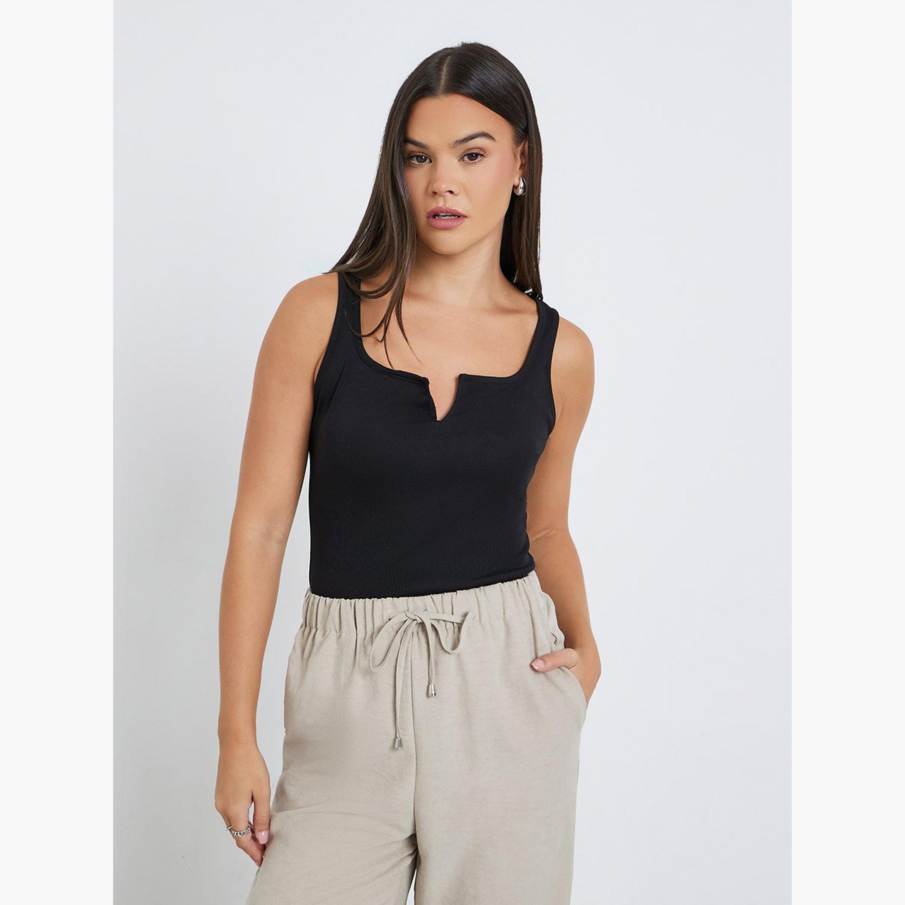 ستايلي - بلوزة للنساء سوداء ضيقة برقبة مربعة-women-clothing-shirtsandblouses-blouses-image-1