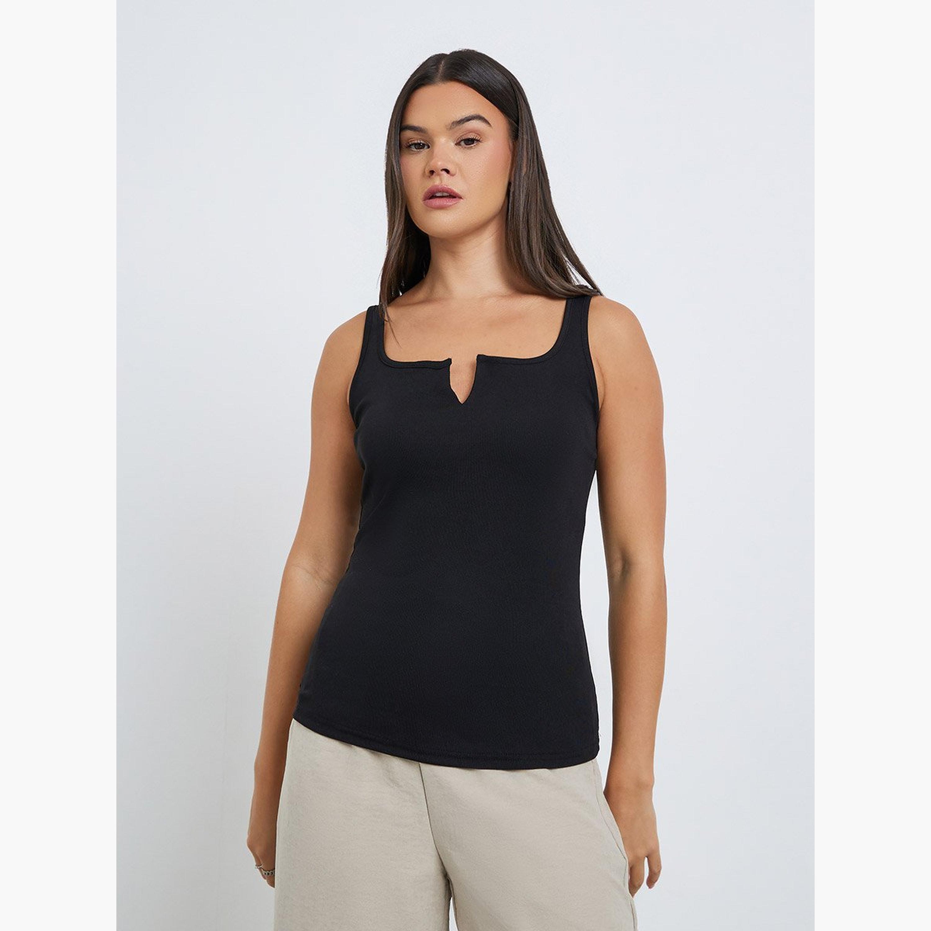Styli Women Black Square Neck Ribbed Fitted Top-women-clothing-shirtsandblouses-blouses-image-3