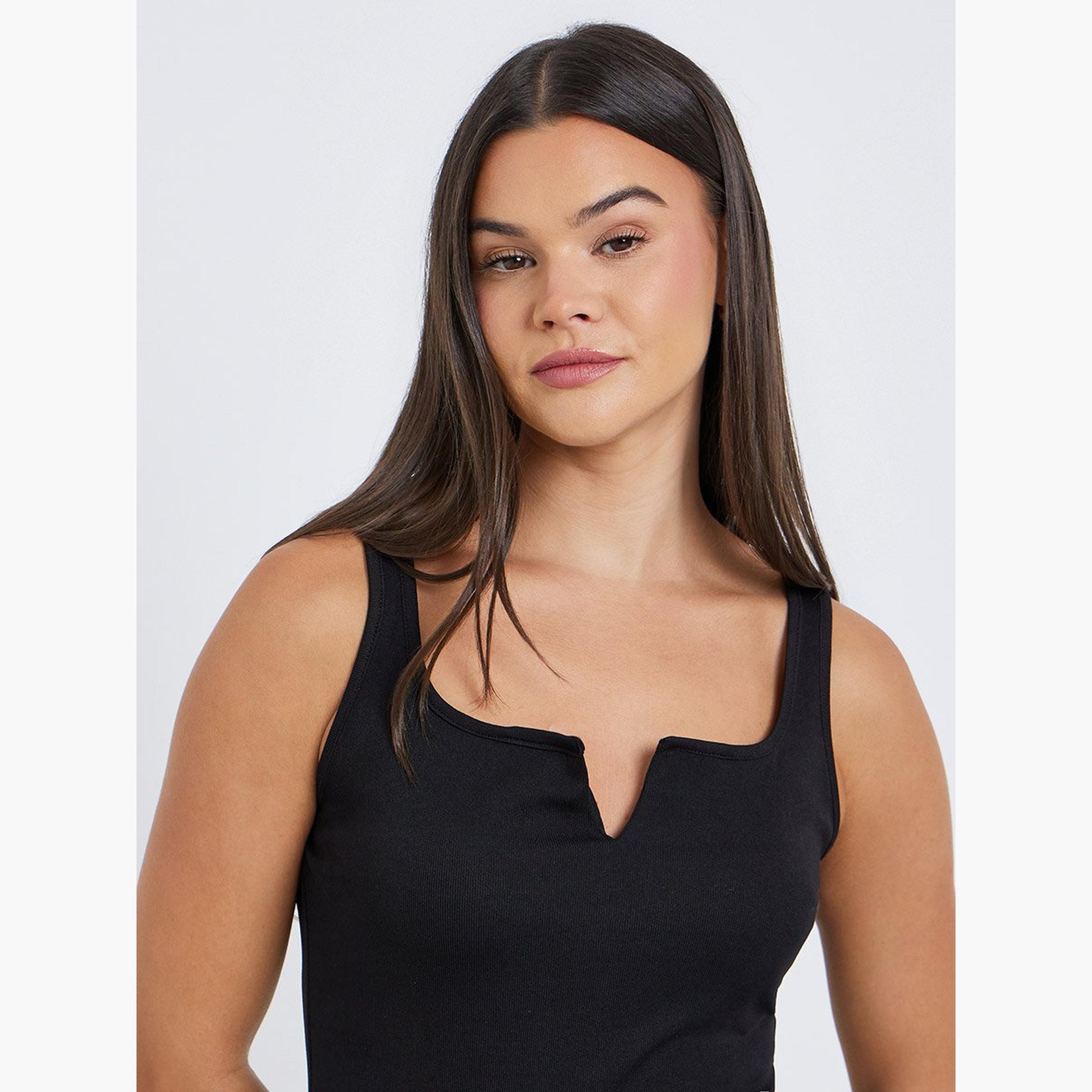 ستايلي - بلوزة للنساء سوداء ضيقة برقبة مربعة-women-clothing-shirtsandblouses-blouses-image-4