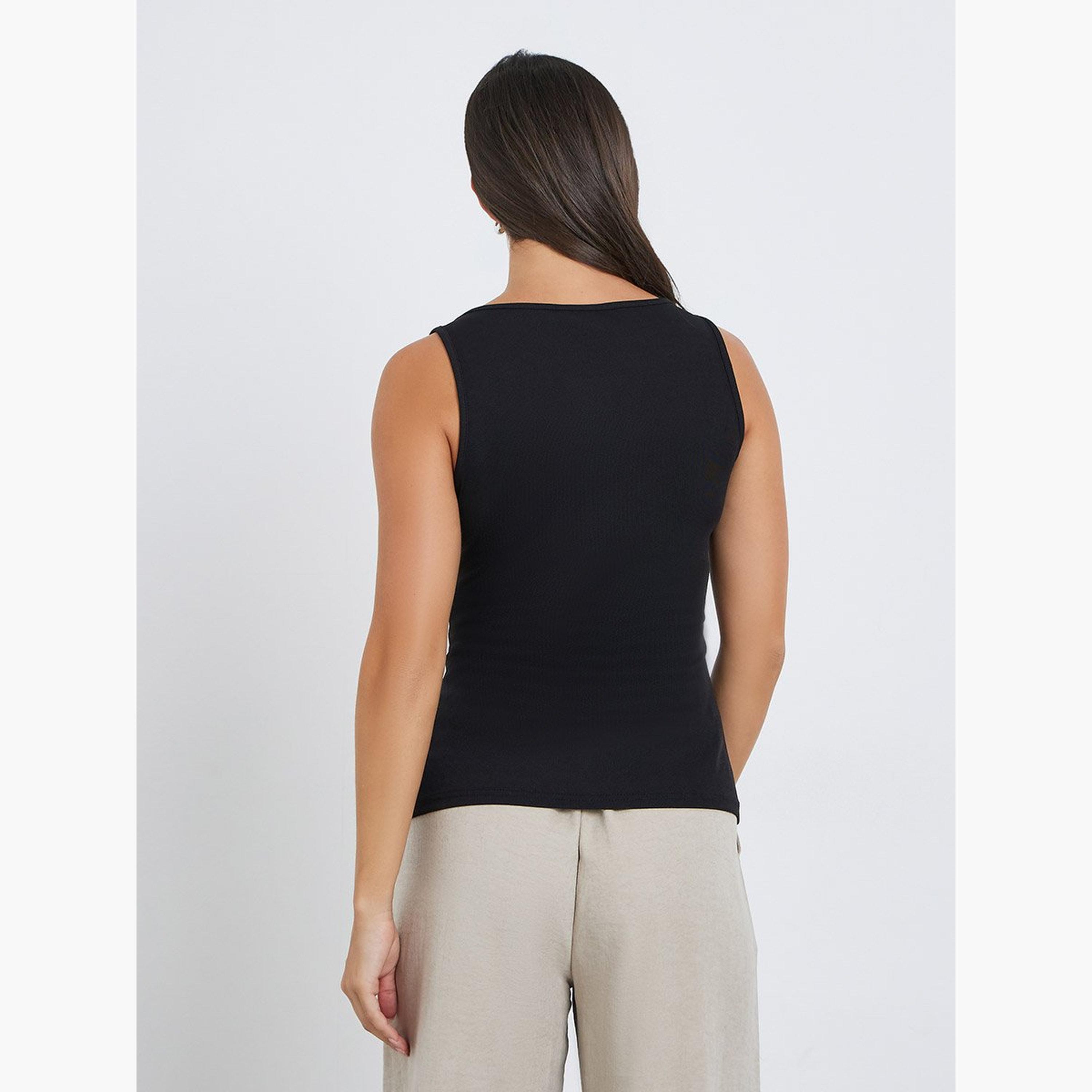 Styli Women Black Square Neck Ribbed Fitted Top-women-clothing-shirtsandblouses-blouses-image-5