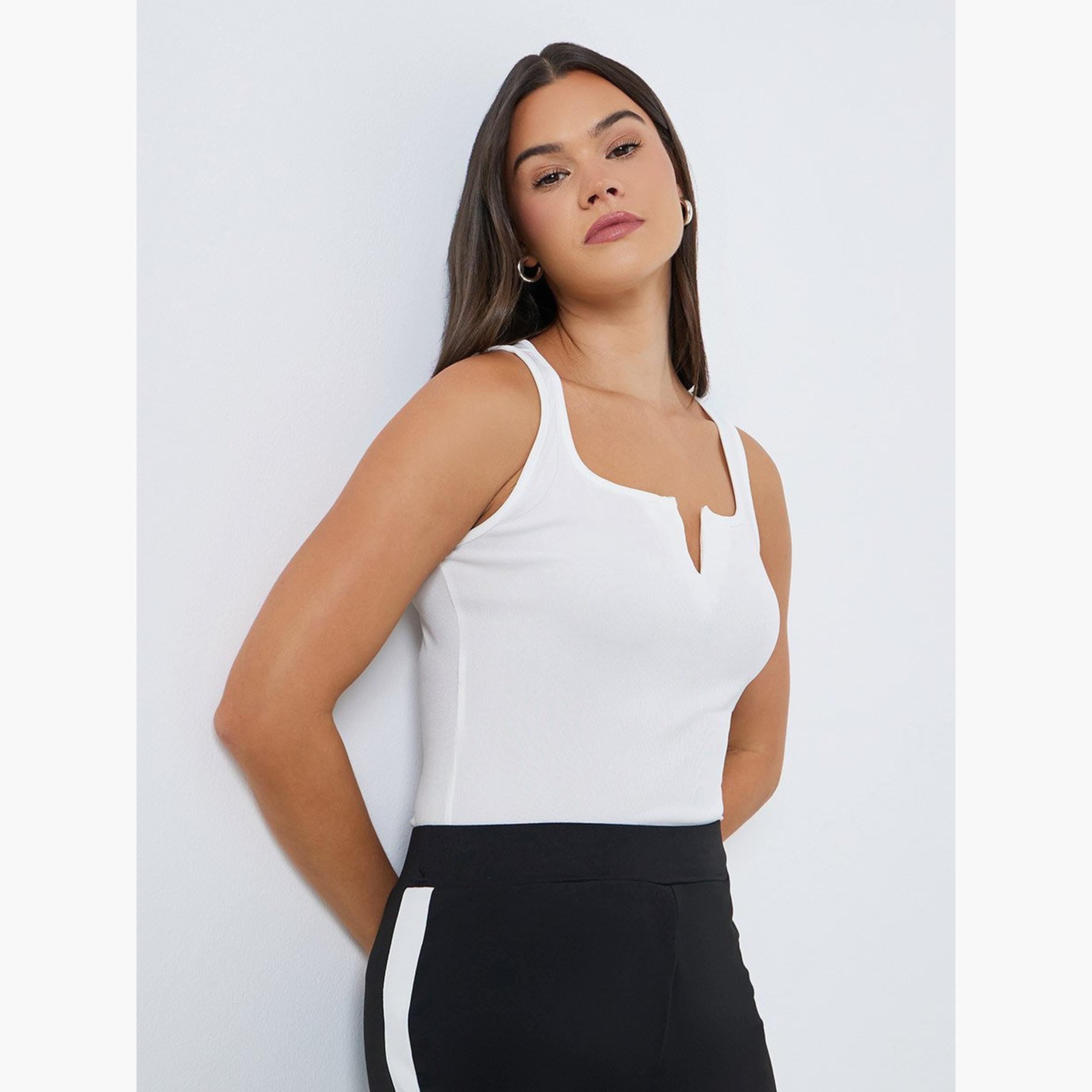 Styli Women White Square Neck Ribbed Fitted Top-women-clothing-shirtsandblouses-blouses-image-1