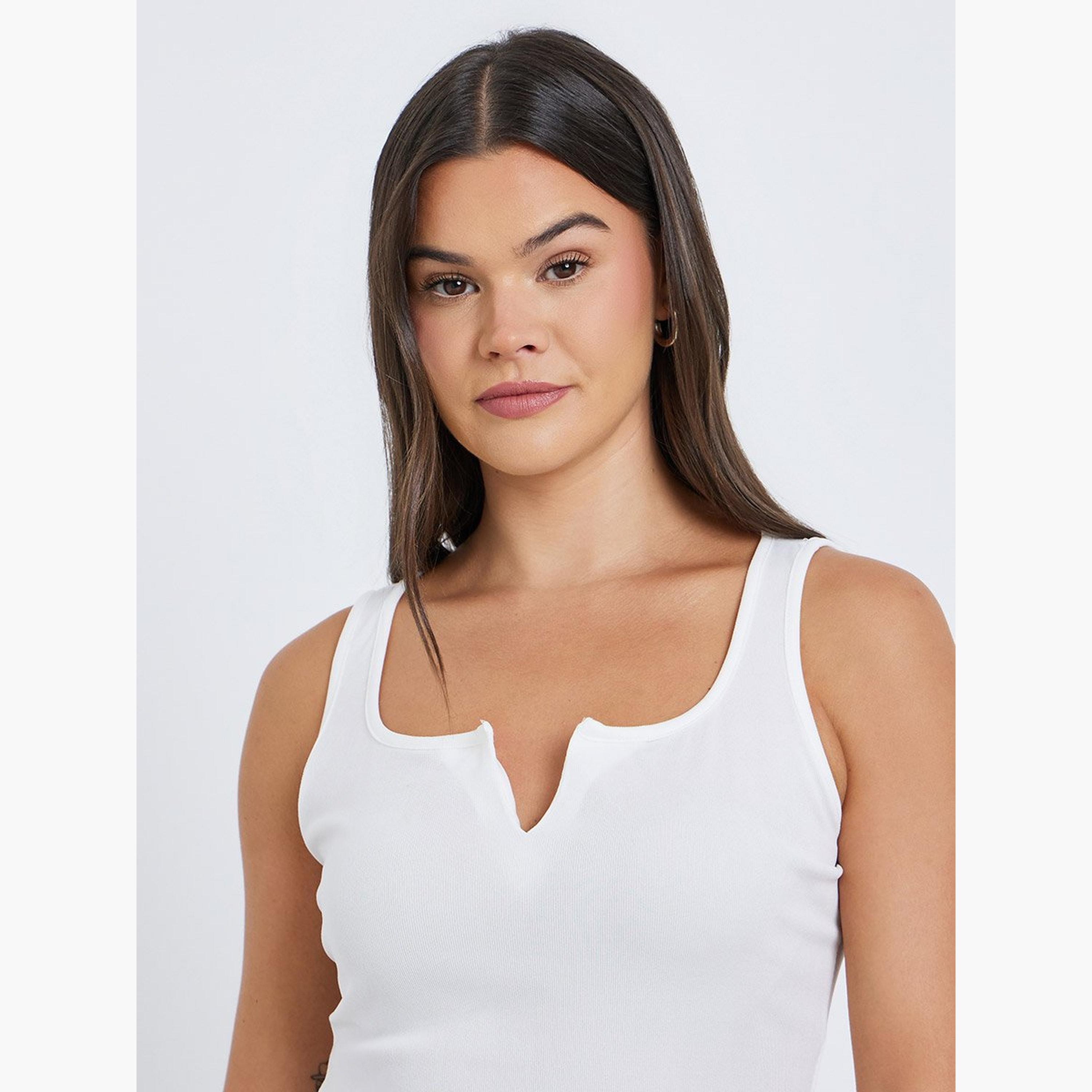 ستايلي - بلوزة للنساء بيضاء مضلعة بفتحة رقبة مربعة-women-clothing-shirtsandblouses-blouses-image-3