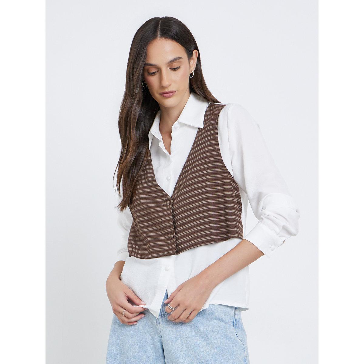 Styli Layered Striped Long Sleeve Buttoned Shirt-women-clothing-shirtsandblouses-shirts-image-1