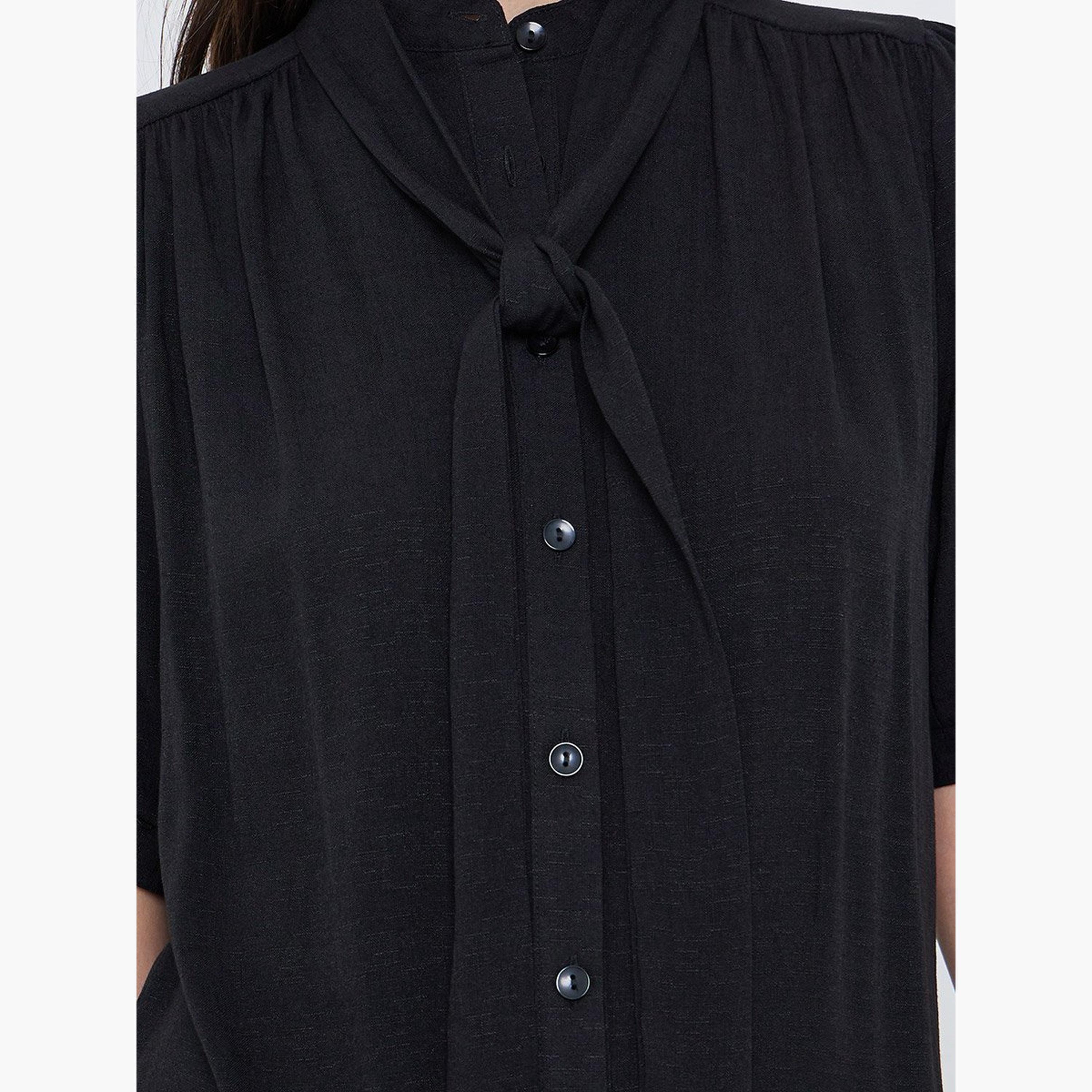 Styli Solid Tie Up Neck Puff Sleeve Blouse-women-clothing-shirtsandblouses-blouses-image-4
