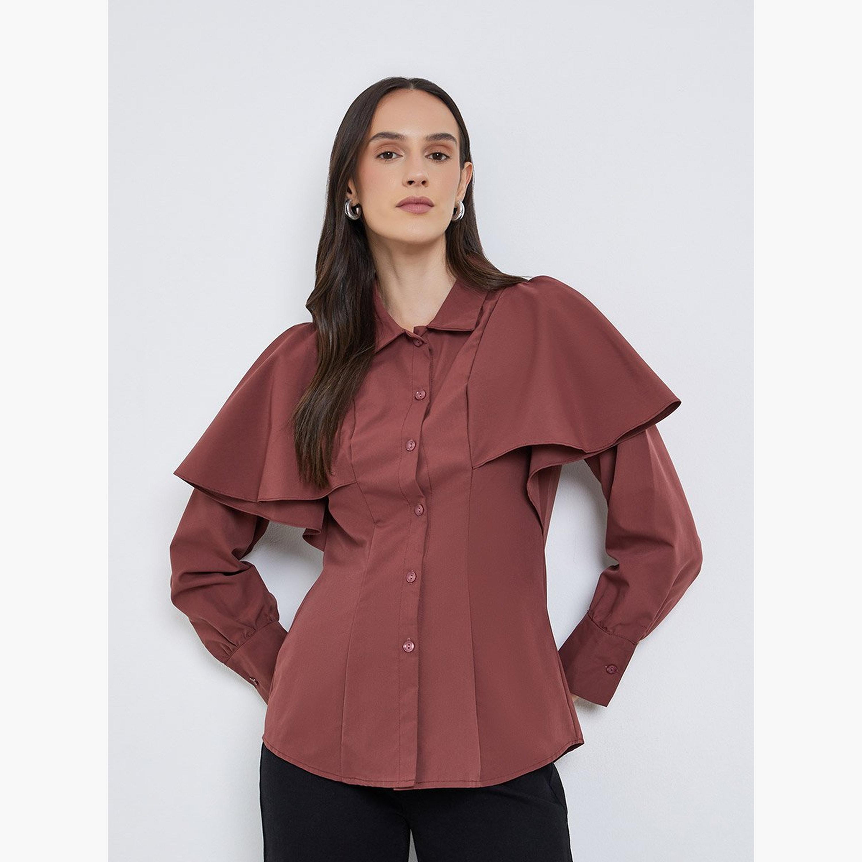ستايلي - قميص بقصّة عادية وأكمام متعددة الطبقات وأزرار-women-clothing-shirtsandblouses-shirts-image-1