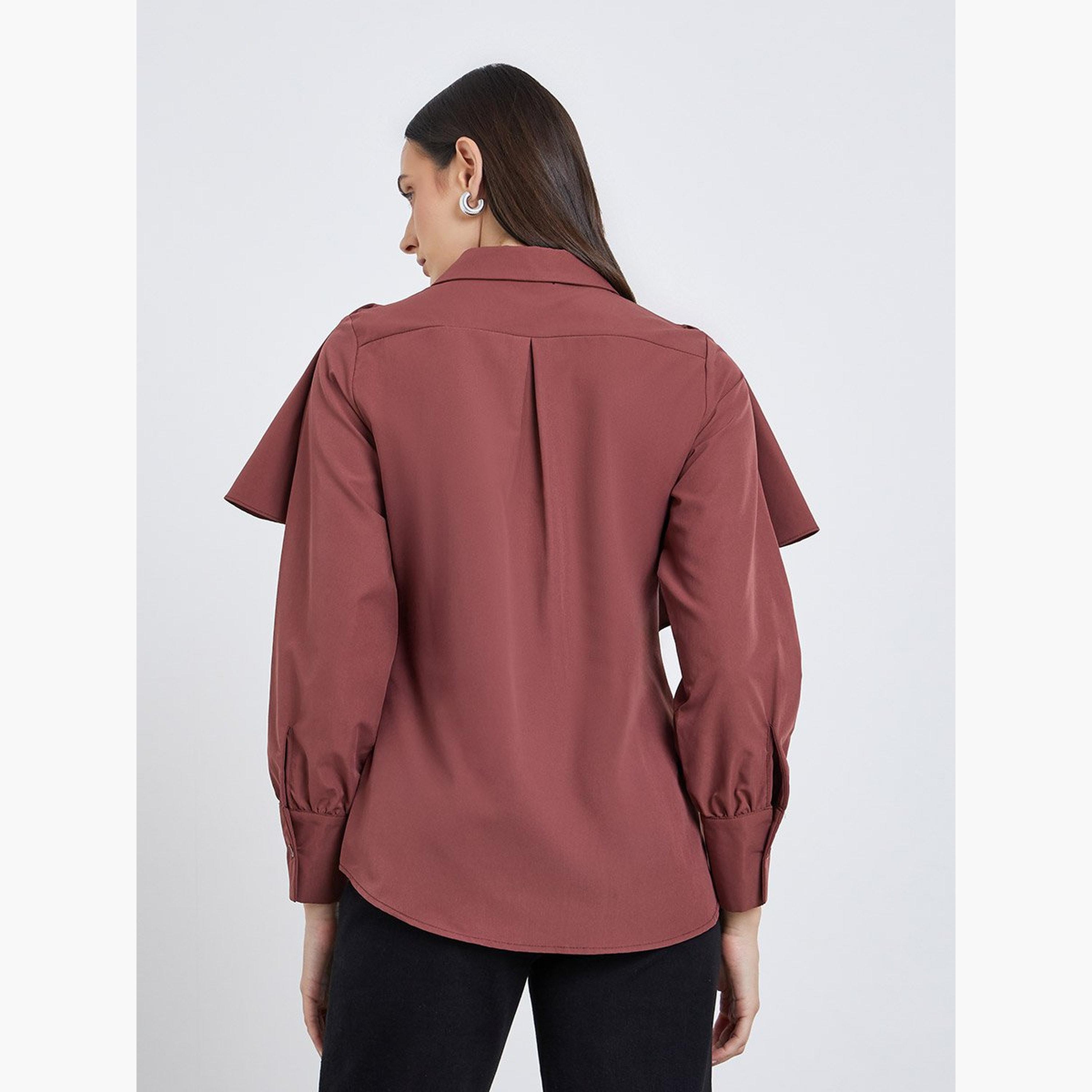 ستايلي - قميص بقصّة عادية وأكمام متعددة الطبقات وأزرار-women-clothing-shirtsandblouses-shirts-image-4