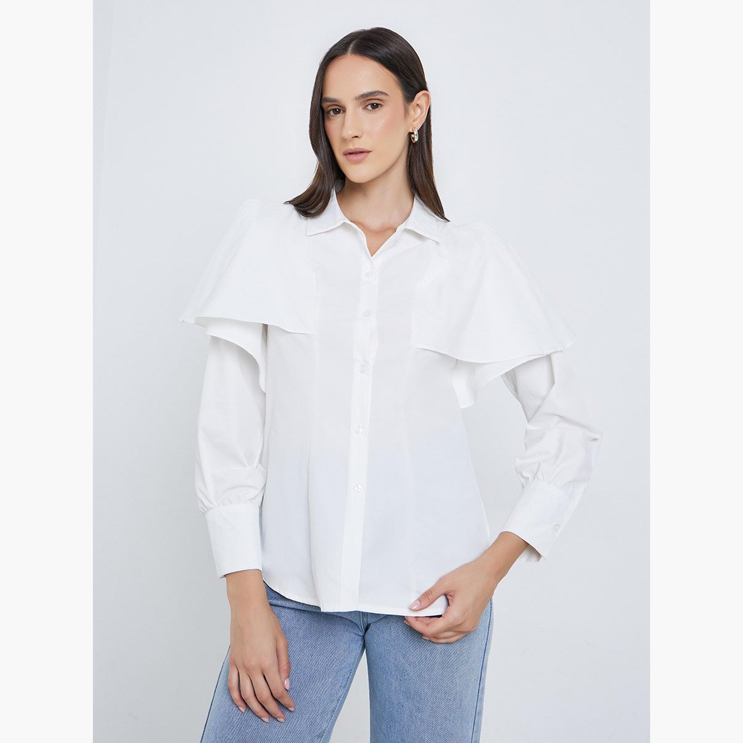 ستايلي - قميص بقصّة عادية وأكمام متعددة الطبقات وأزرار-women-clothing-shirtsandblouses-shirts-image-1