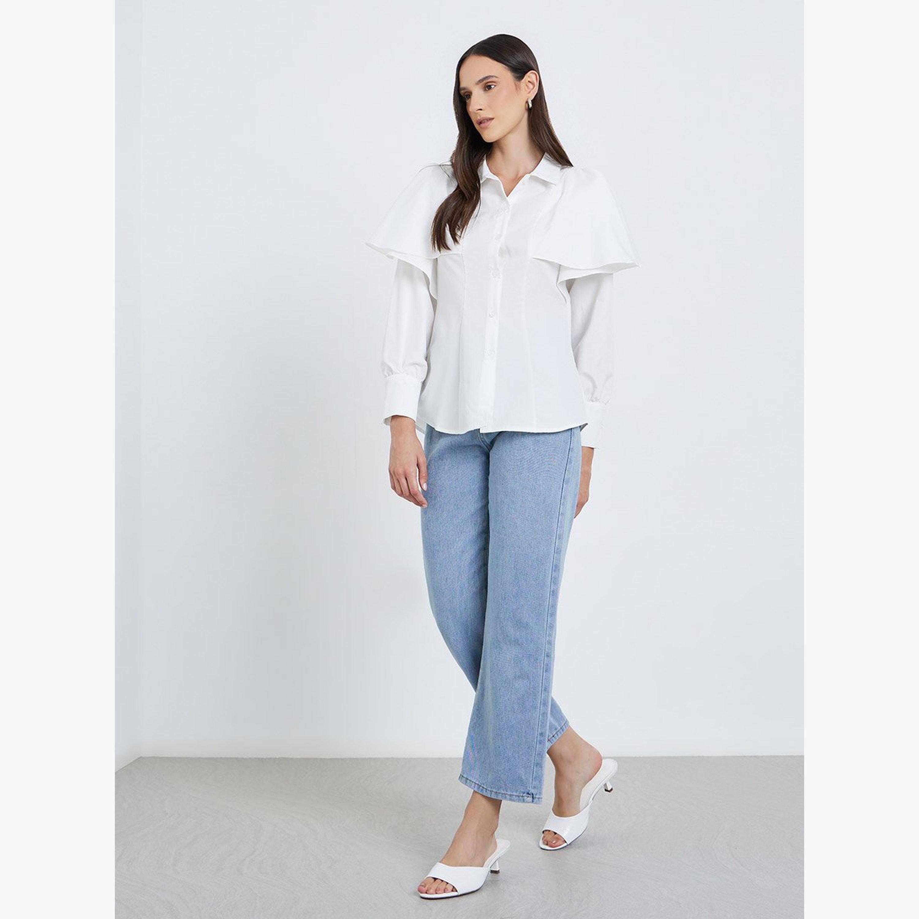 ستايلي - قميص بقصّة عادية وأكمام متعددة الطبقات وأزرار-women-clothing-shirtsandblouses-shirts-image-2