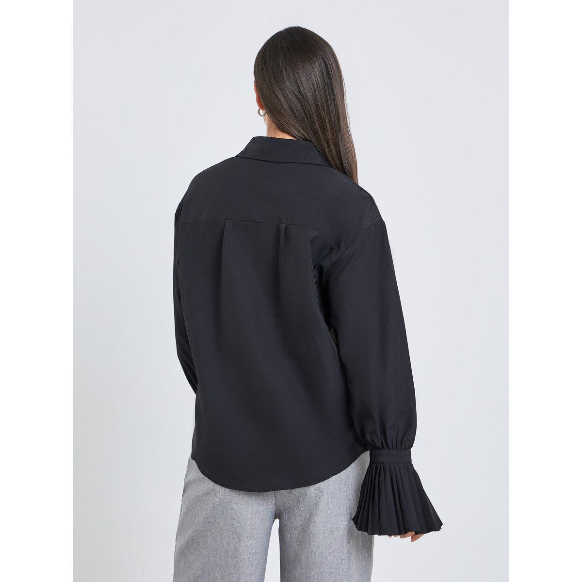 Styli Solid Pleated Detail Long Sleeve Shirt-women-clothing-shirtsandblouses-shirts-image-5
