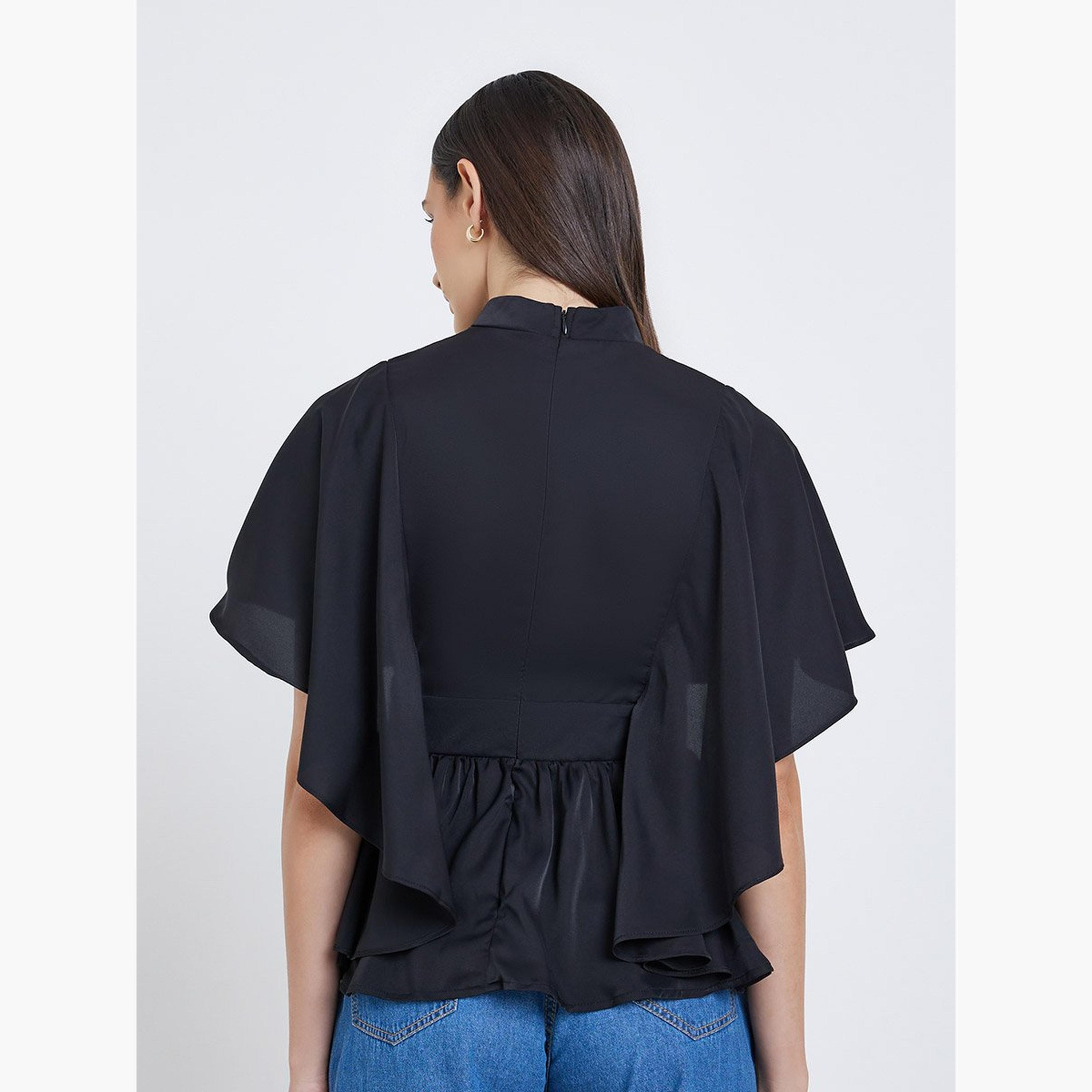 Styli Pleated High Neck Cape Sleeve Blouse-women-clothing-shirtsandblouses-blouses-image-4