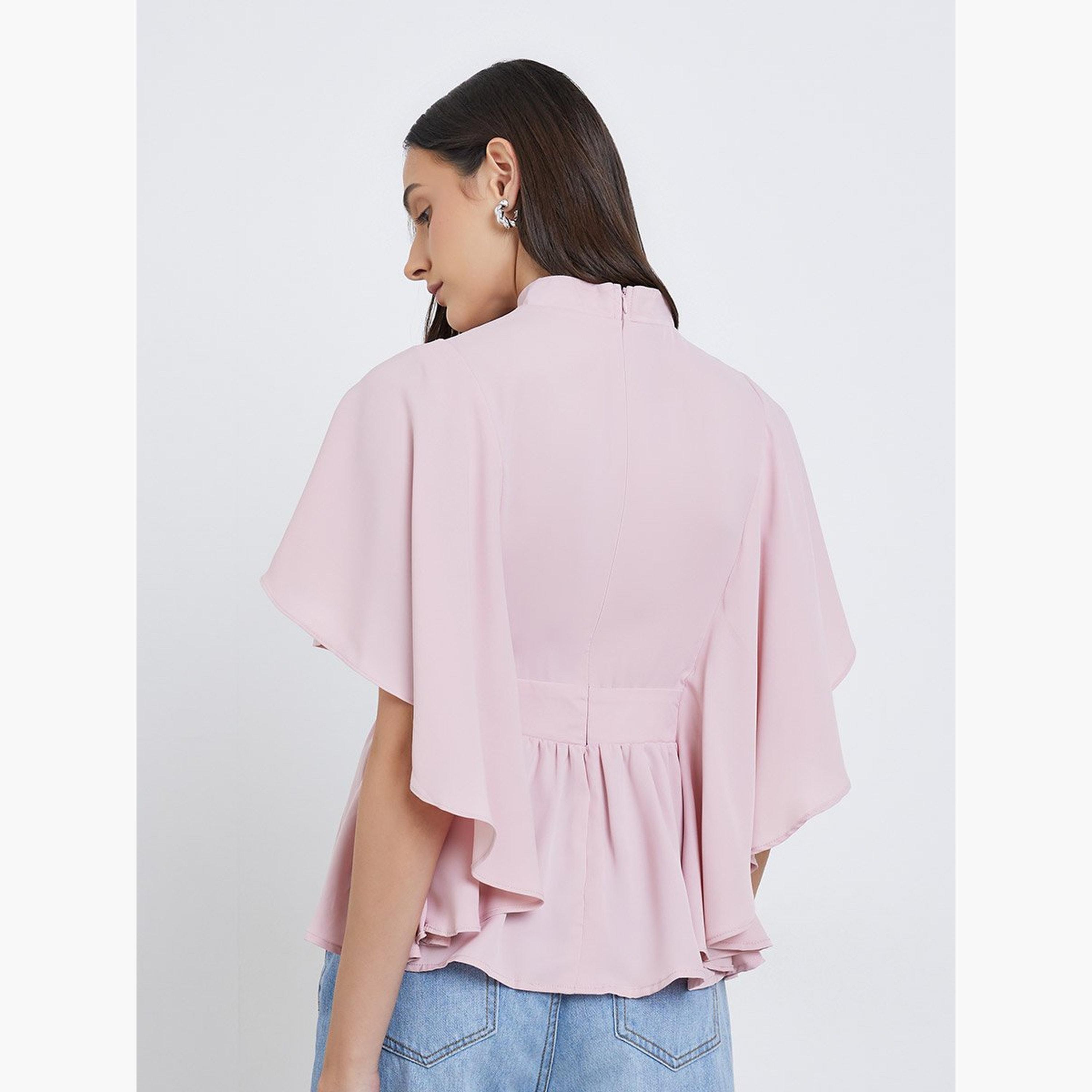 ستايلي - بلوزة مطوية برقبة عالية وأكمام طويلة-women-clothing-shirtsandblouses-blouses-image-3
