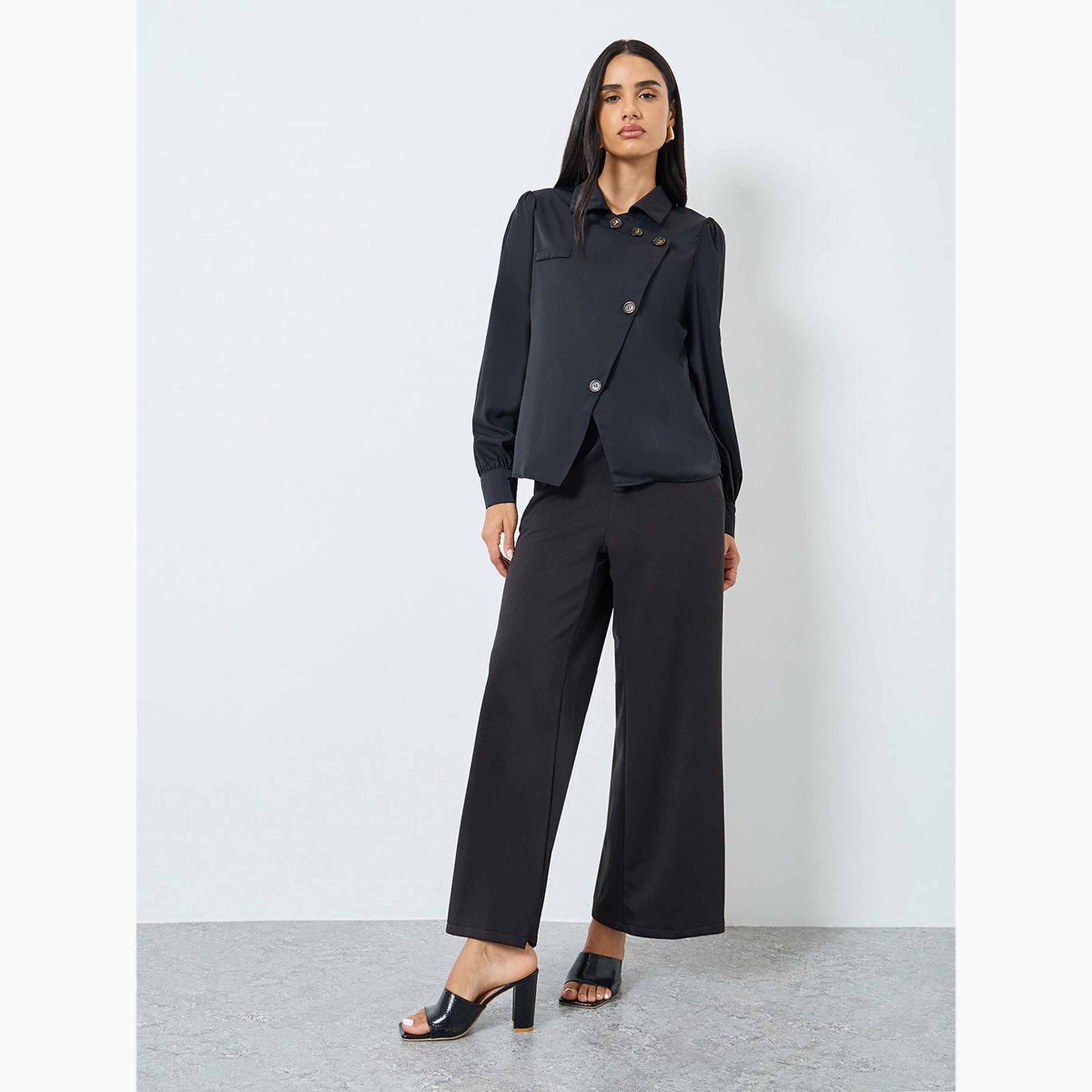 Styli Solid Front Button Balloon Sleeve Blouse-women-clothing-shirtsandblouses-blouses-image-2
