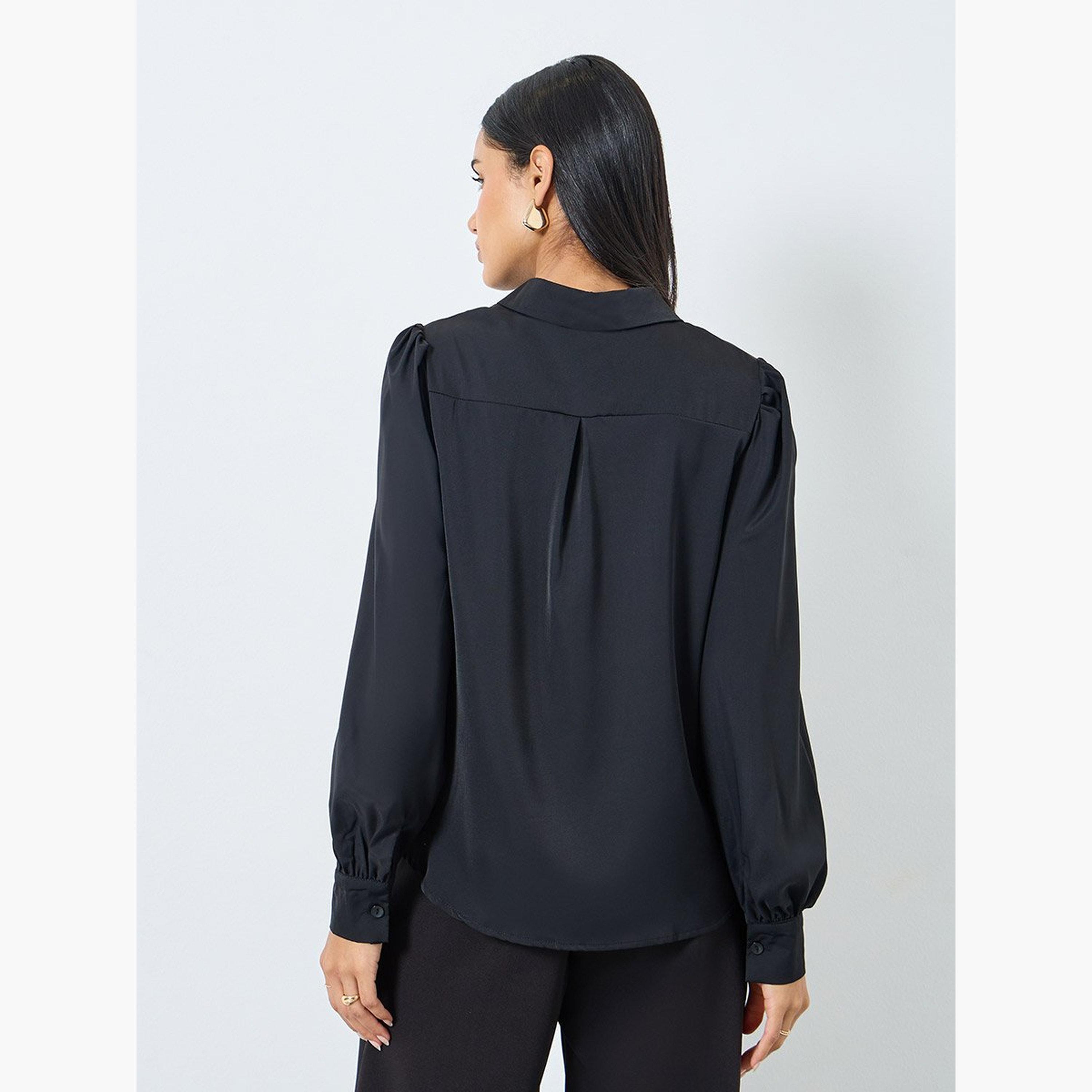 Styli Solid Front Button Balloon Sleeve Blouse-women-clothing-shirtsandblouses-blouses-image-5