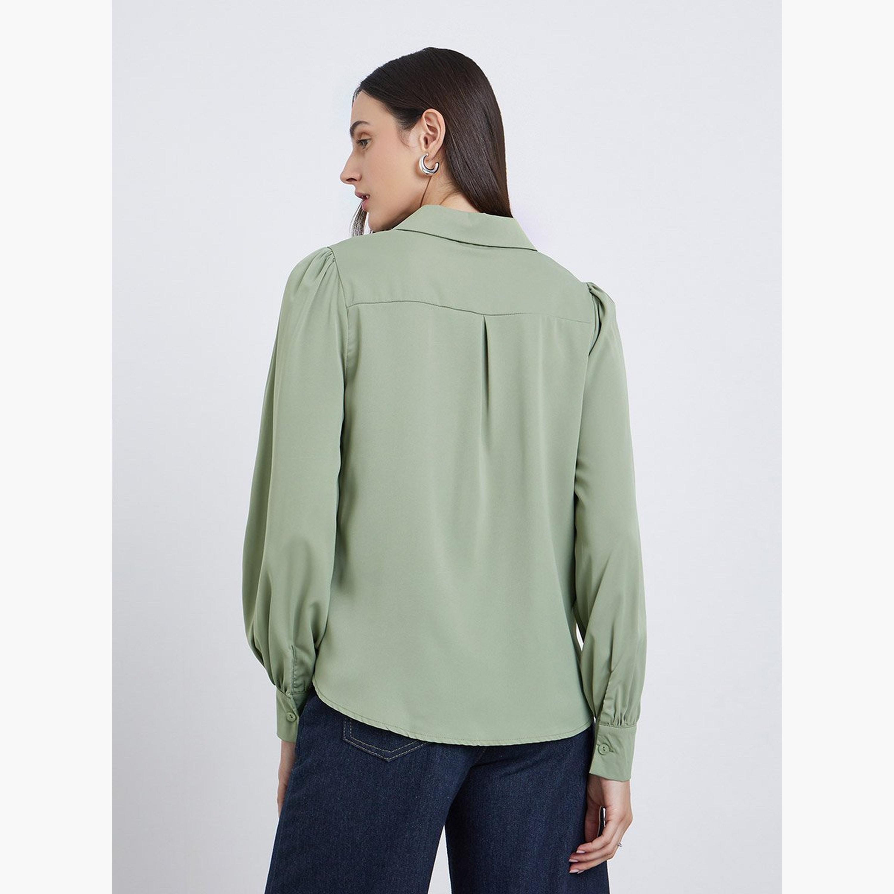 ستايلي - بلوزة سادة بأكمام منفوخة وأزرار أمامية-women-clothing-shirtsandblouses-blouses-image-1