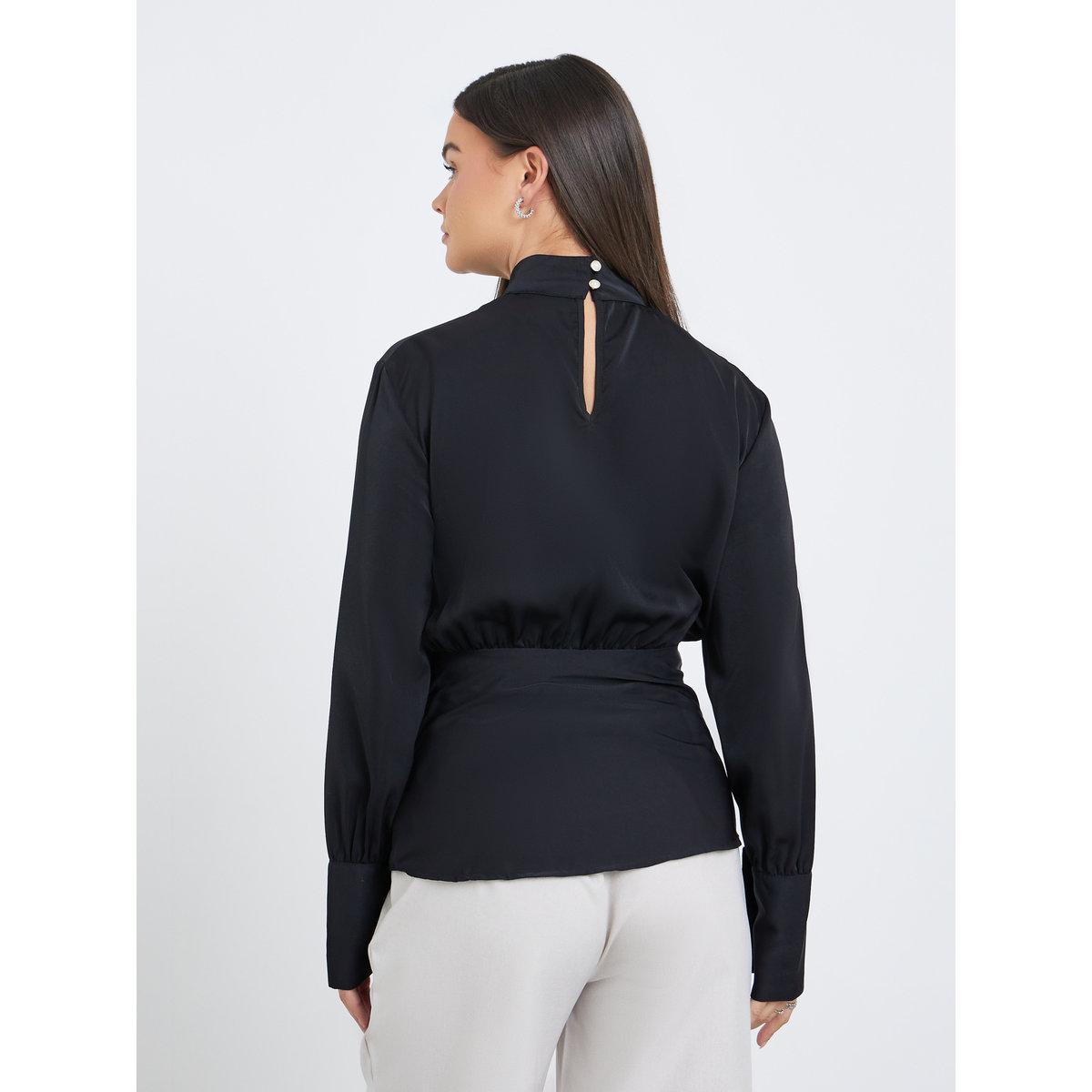 Styli Solid High Keyhole Neck Curved Hem Blouse-women-clothing-shirtsandblouses-blouses-image-4