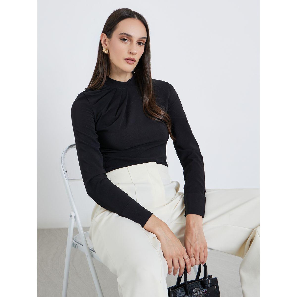 بلوزة بتفاصيل كسرات وأكمام طويلة-women-clothing-shirtsandblouses-blouses-image-1