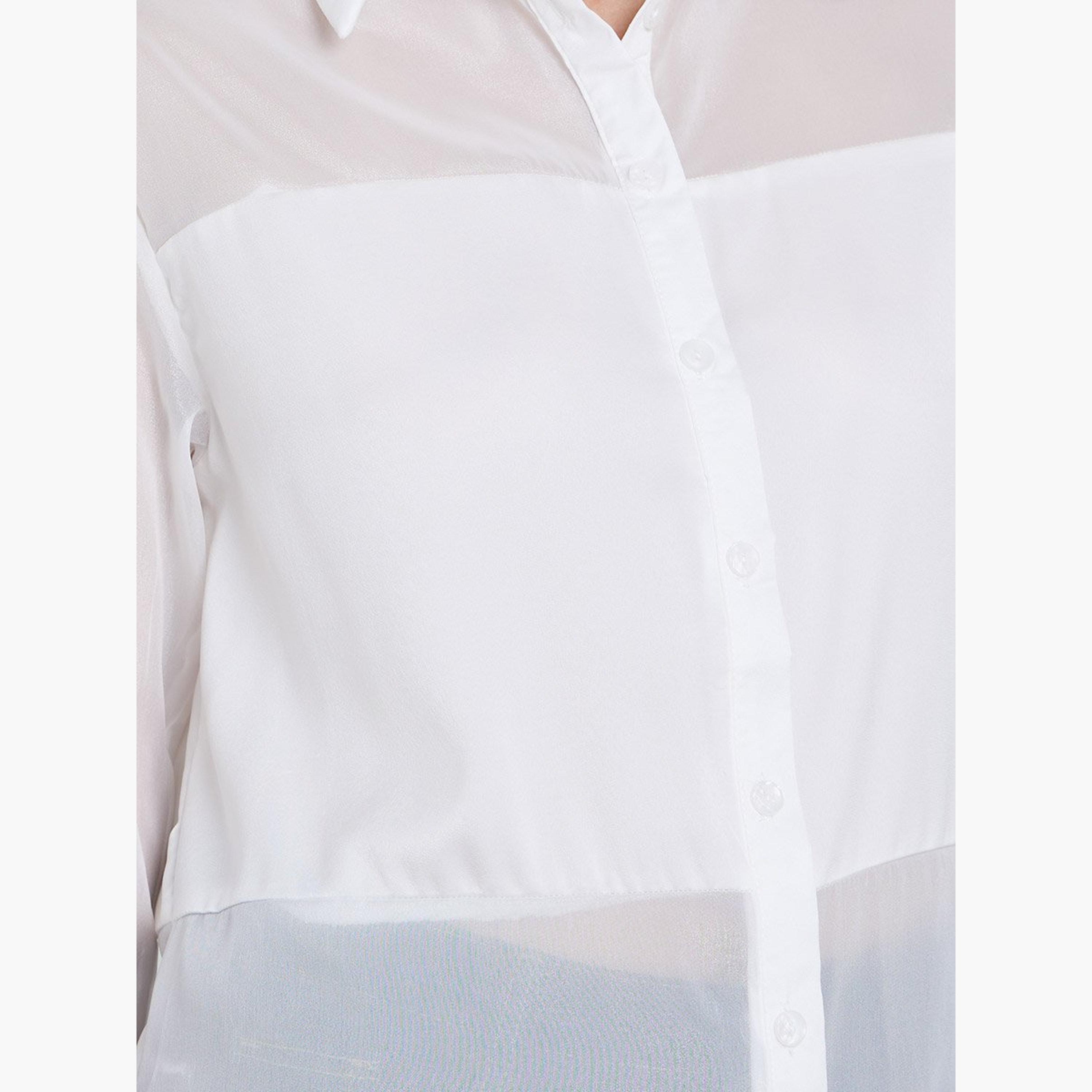 ستايلي - قميص سادة ياقة واسعة وأزرار-women-clothing-shirtsandblouses-shirts-image-2