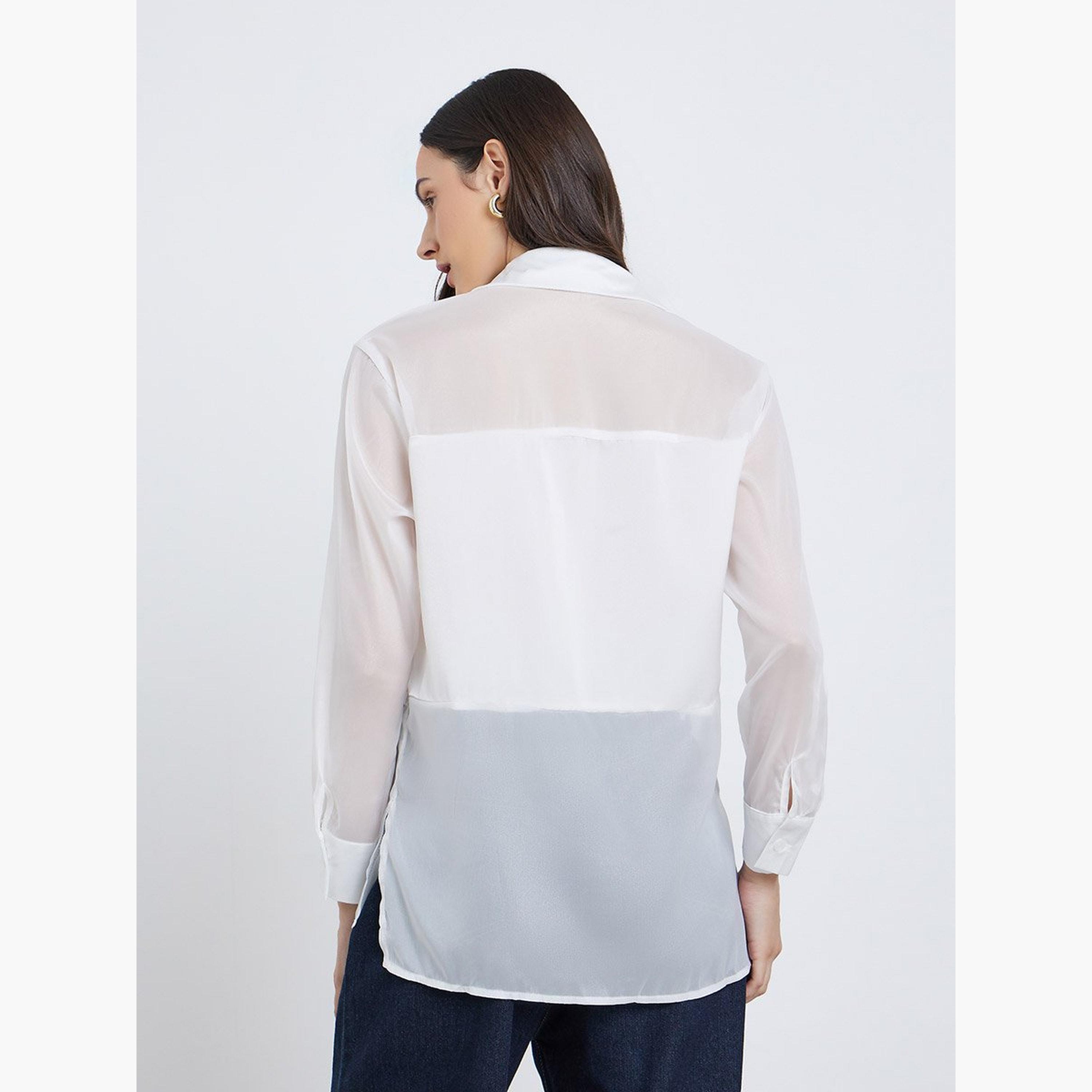 Styli Solid Spread Collar Buttoned Shirt-women-clothing-shirtsandblouses-shirts-image-4