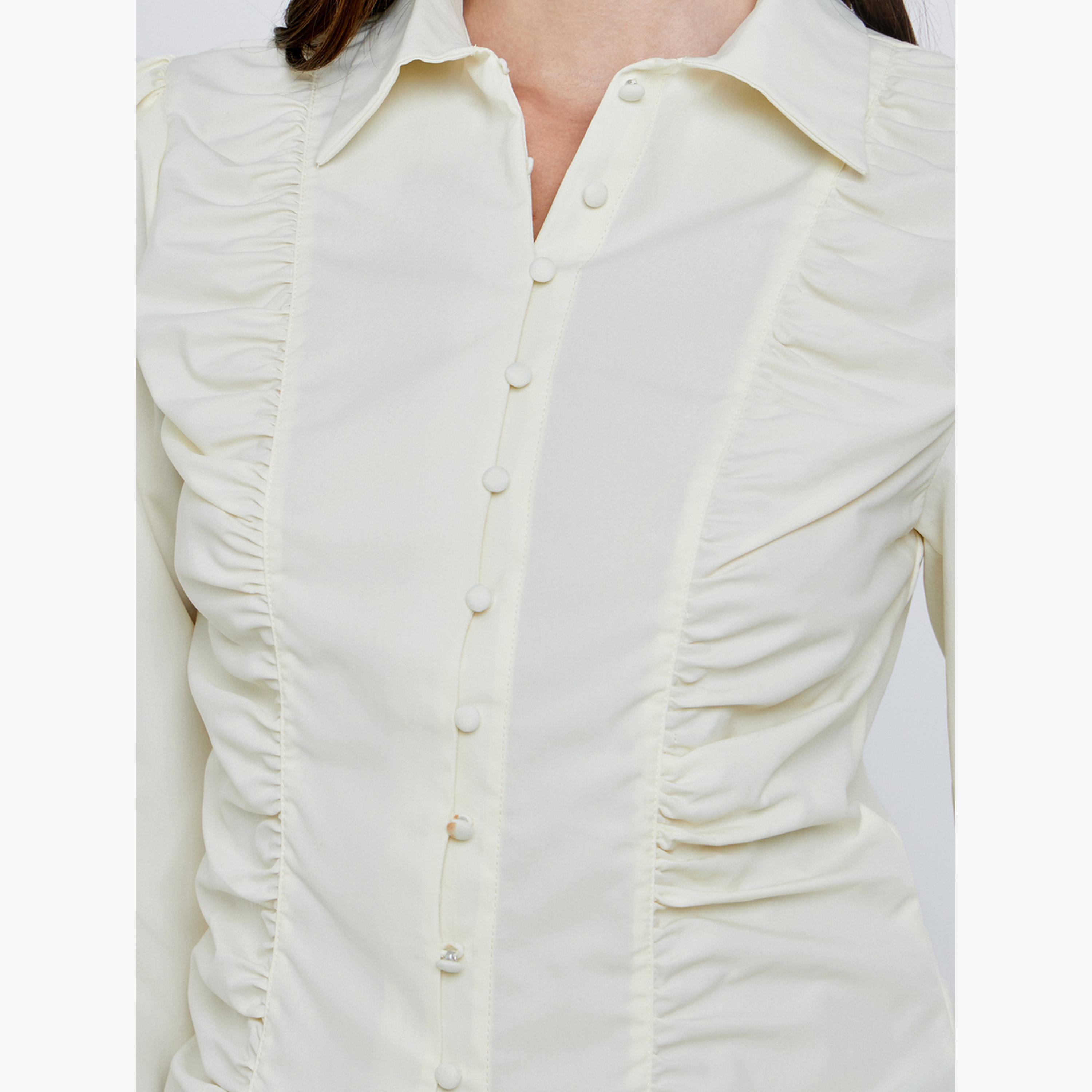 ستايلي - قميص كريمي بأكمام طويلة مع كشكشة أمامية-women-clothing-shirtsandblouses-shirts-image-3
