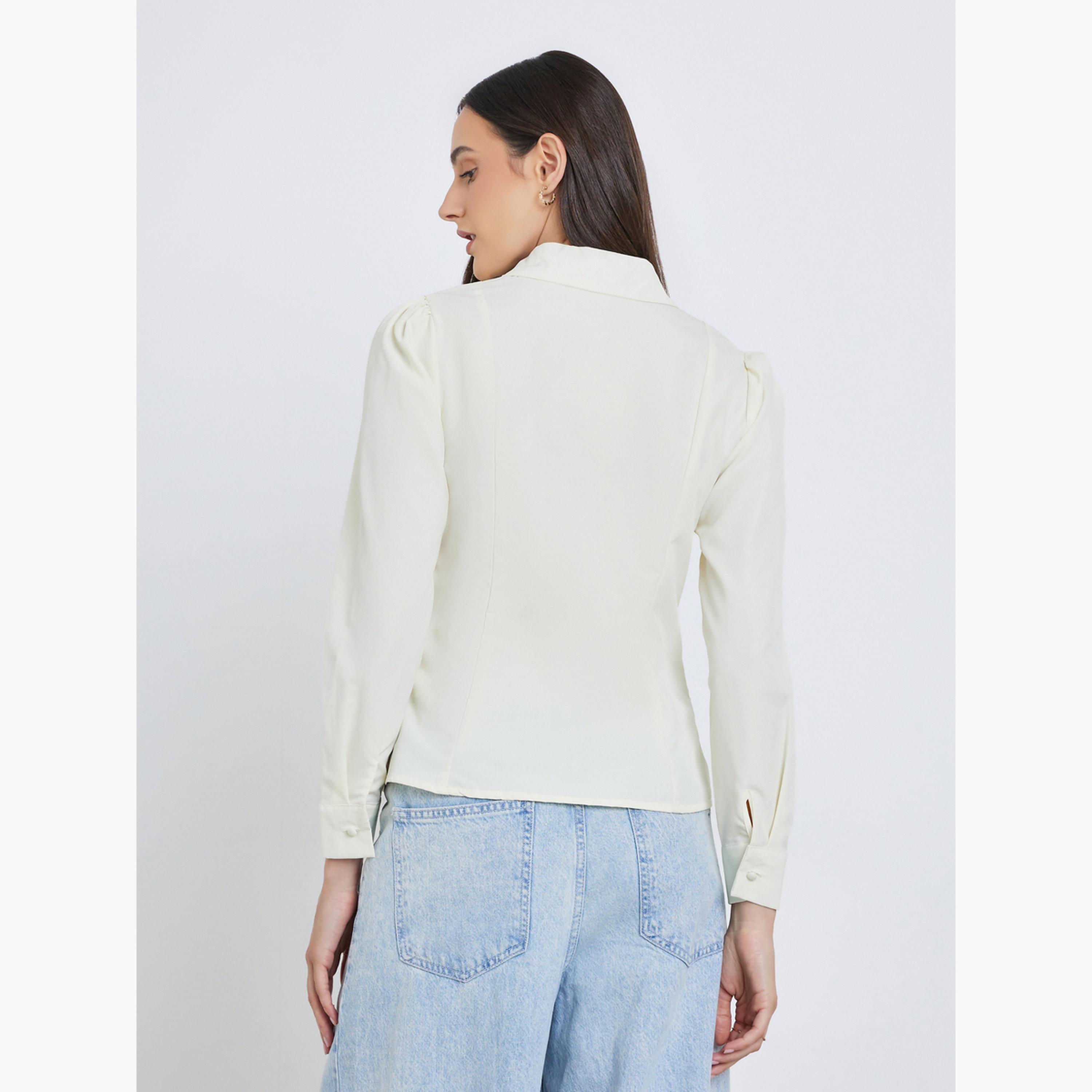 ستايلي - قميص كريمي بأكمام طويلة مع كشكشة أمامية-women-clothing-shirtsandblouses-shirts-image-4