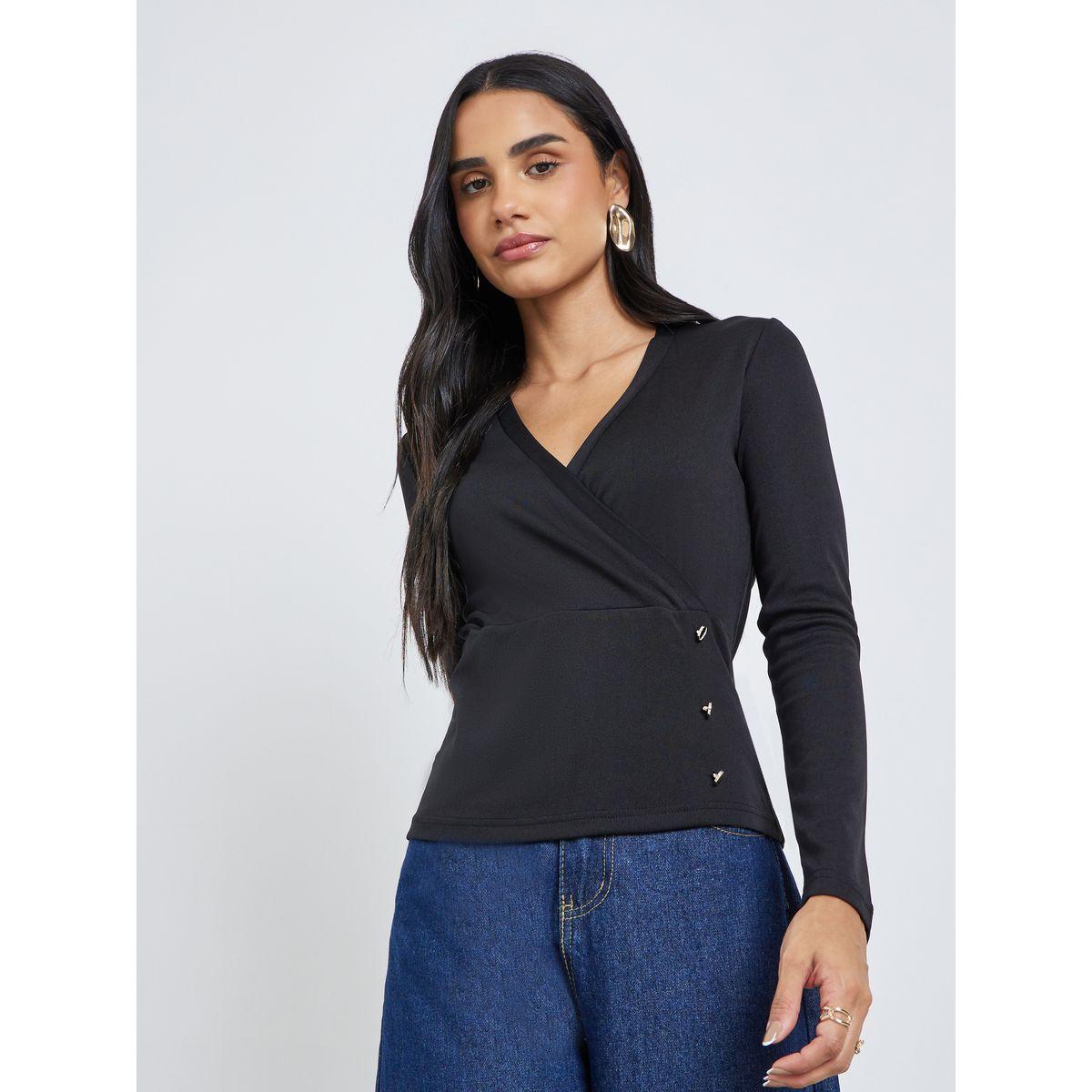 Styli Textured Wrap Buttoned Rib Top-women-clothing-shirtsandblouses-blouses-image-3