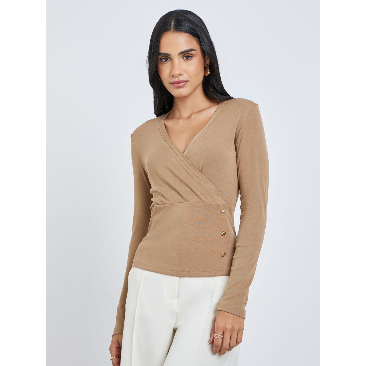 Styli Textured Wrap Buttoned Rib Top-women-clothing-shirtsandblouses-blouses-image-3
