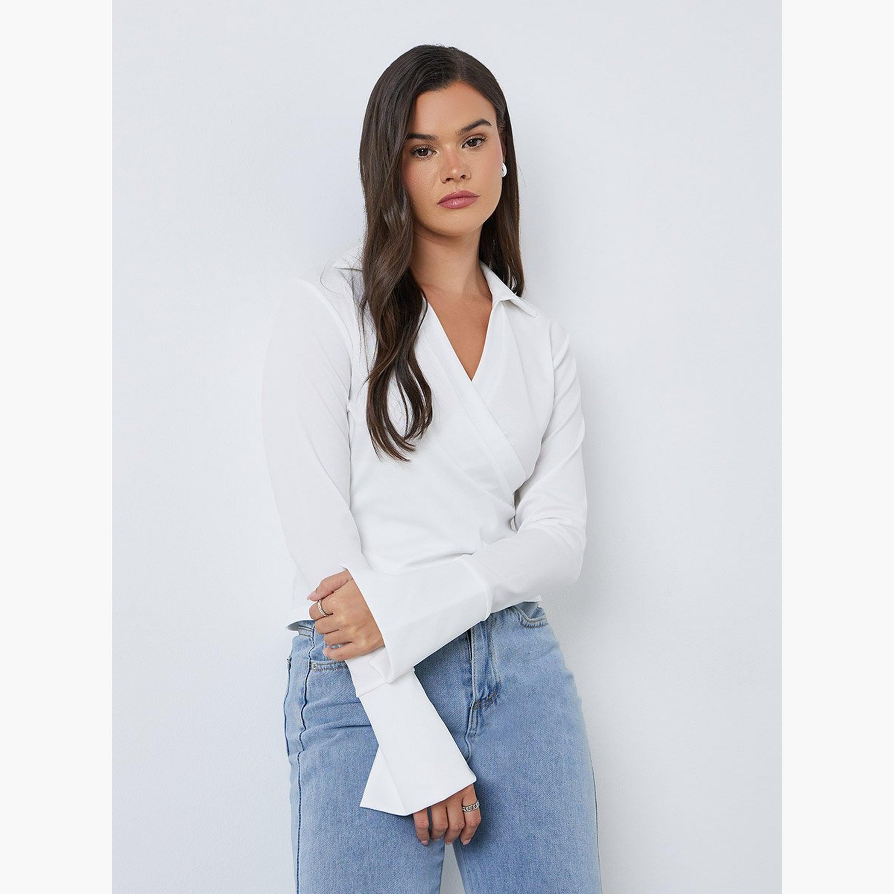 ستايلي - بلوزة ملفوفة بأكمام طويلة وواسعة-women-clothing-shirtsandblouses-blouses-image-1