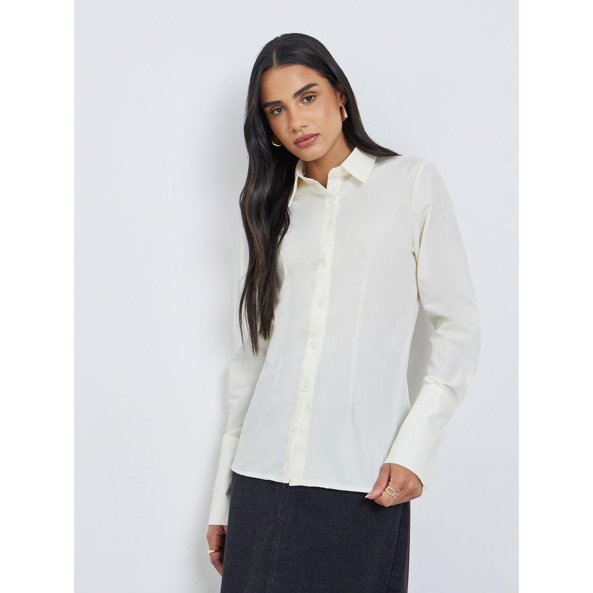 Styli Solid Buttoned Spread Collar Shirt-women-clothing-shirtsandblouses-shirts-image-1