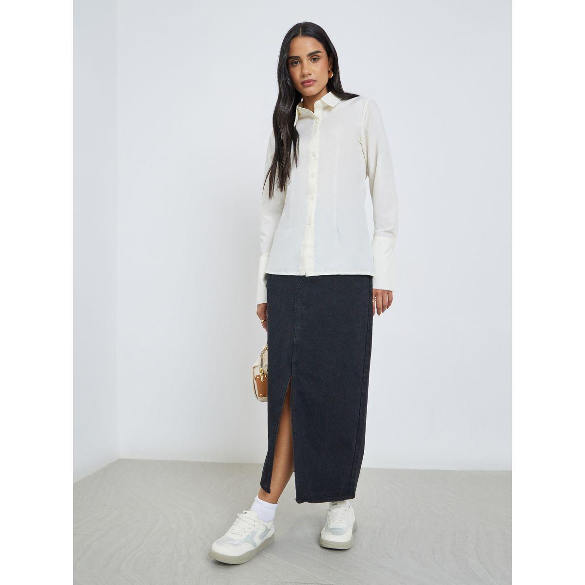 Styli Solid Buttoned Spread Collar Shirt-women-clothing-shirtsandblouses-shirts-image-2