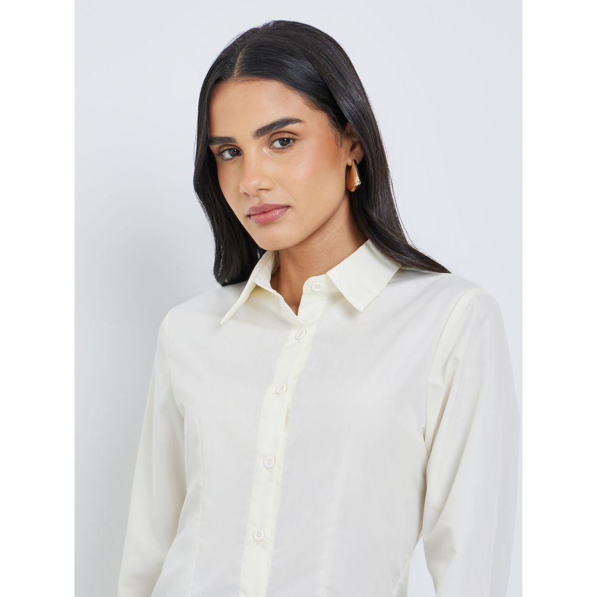 Styli Solid Buttoned Spread Collar Shirt-women-clothing-shirtsandblouses-shirts-image-3