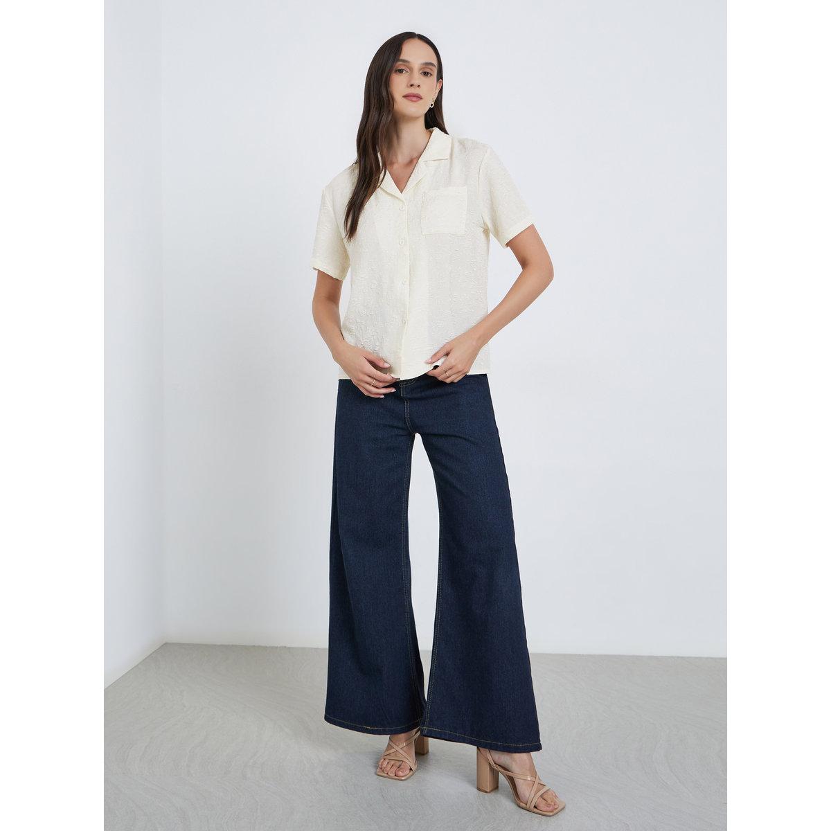 Styli Textured Jacquard Short Sleeve Buttoned Shirt-women-clothing-shirtsandblouses-shirts-image-2