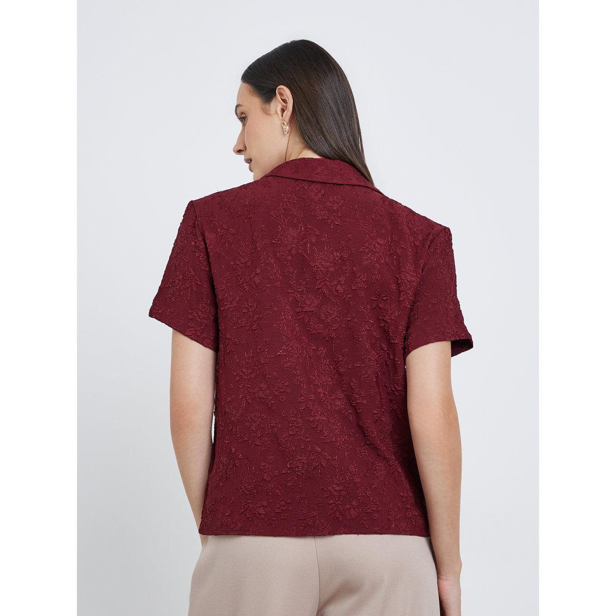 Styli Jacquard Buttoned Short Sleeve Shirt-women-clothing-shirtsandblouses-shirts-image-4
