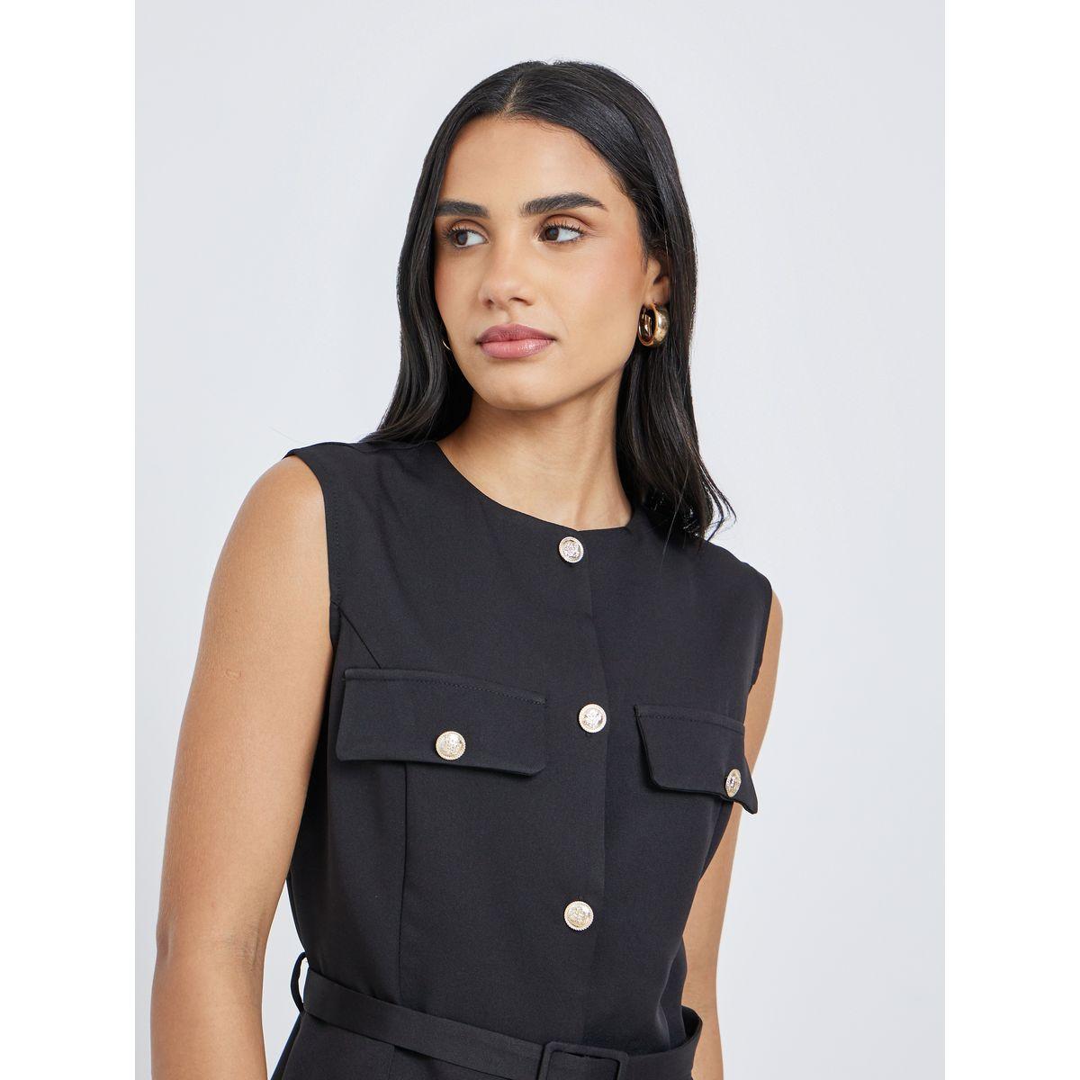 Styli Sleeveless Round Neck Belted Waistcoat-women-clothing-coatsandjackets-waistcoats-image-4