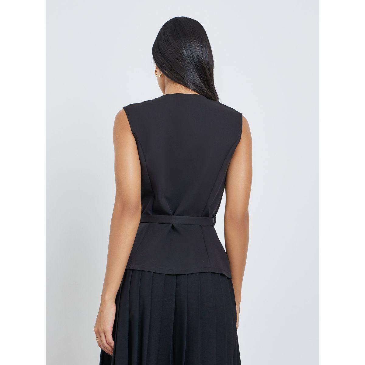 Styli Sleeveless Round Neck Belted Waistcoat-women-clothing-coatsandjackets-waistcoats-image-5