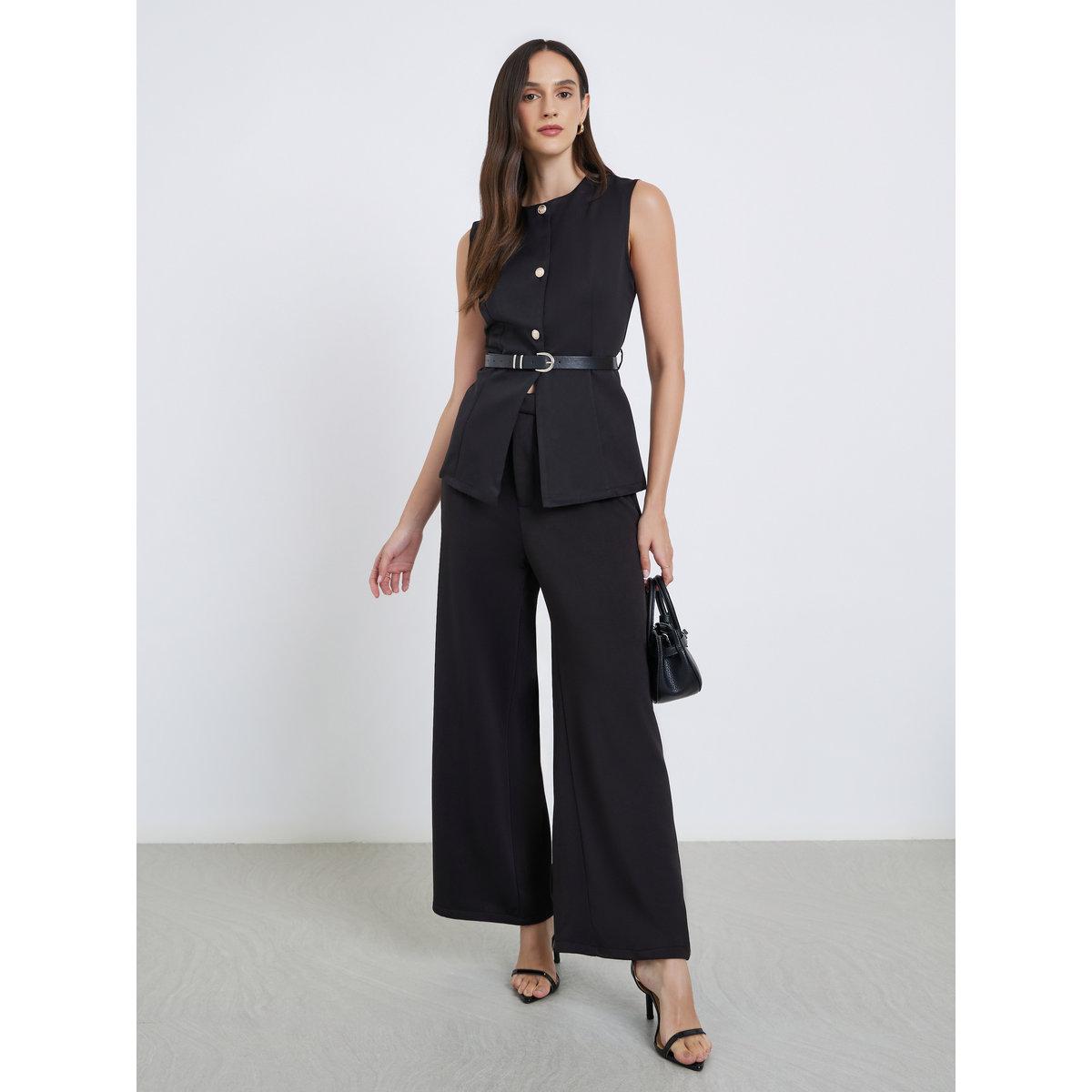 Styli Round Neck Buttoned Waistcoat with Belt-women-clothing-coatsandjackets-waistcoats-image-2