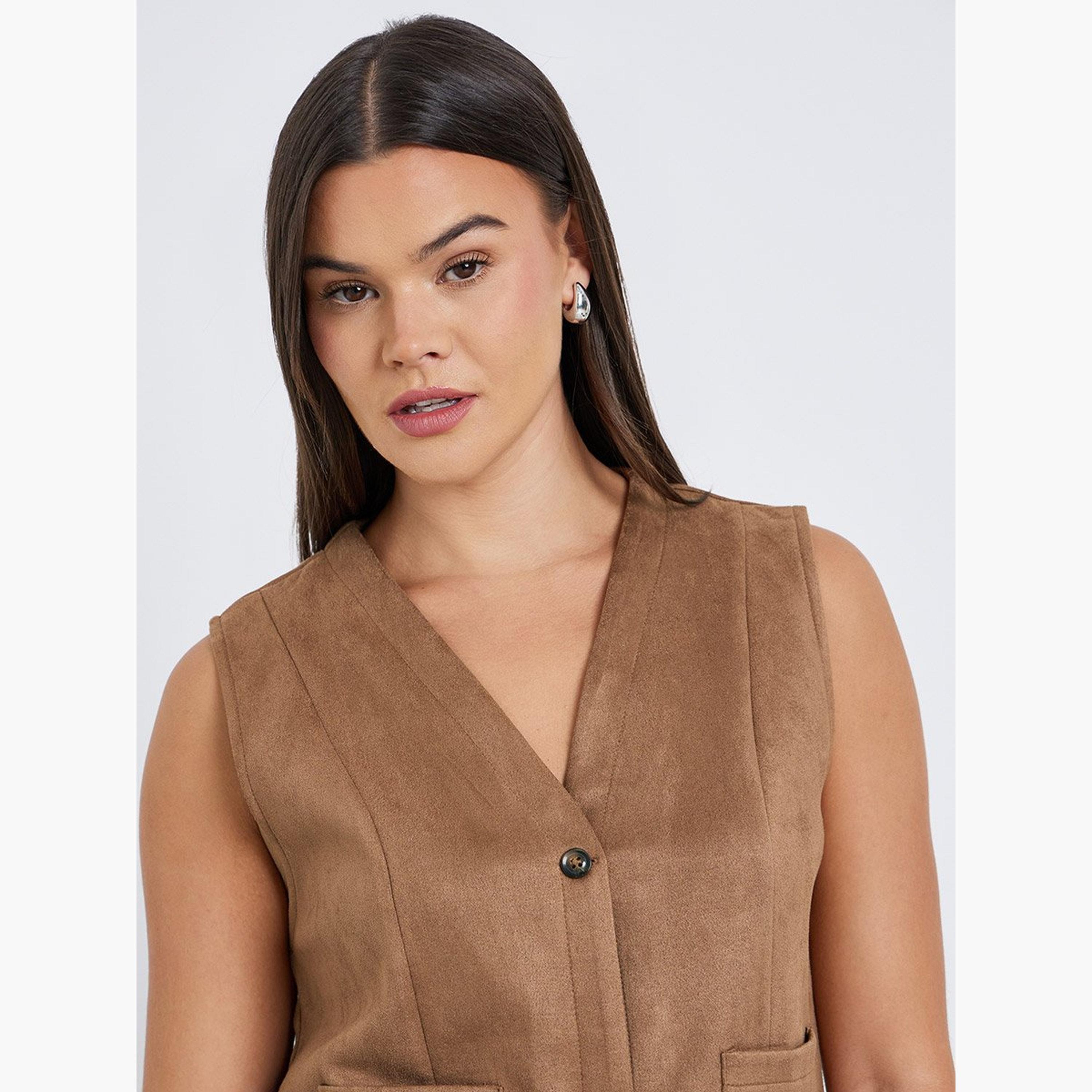 Styli Suede Look Waistcoat with Pockets-women-clothing-coatsandjackets-waistcoats-image-4