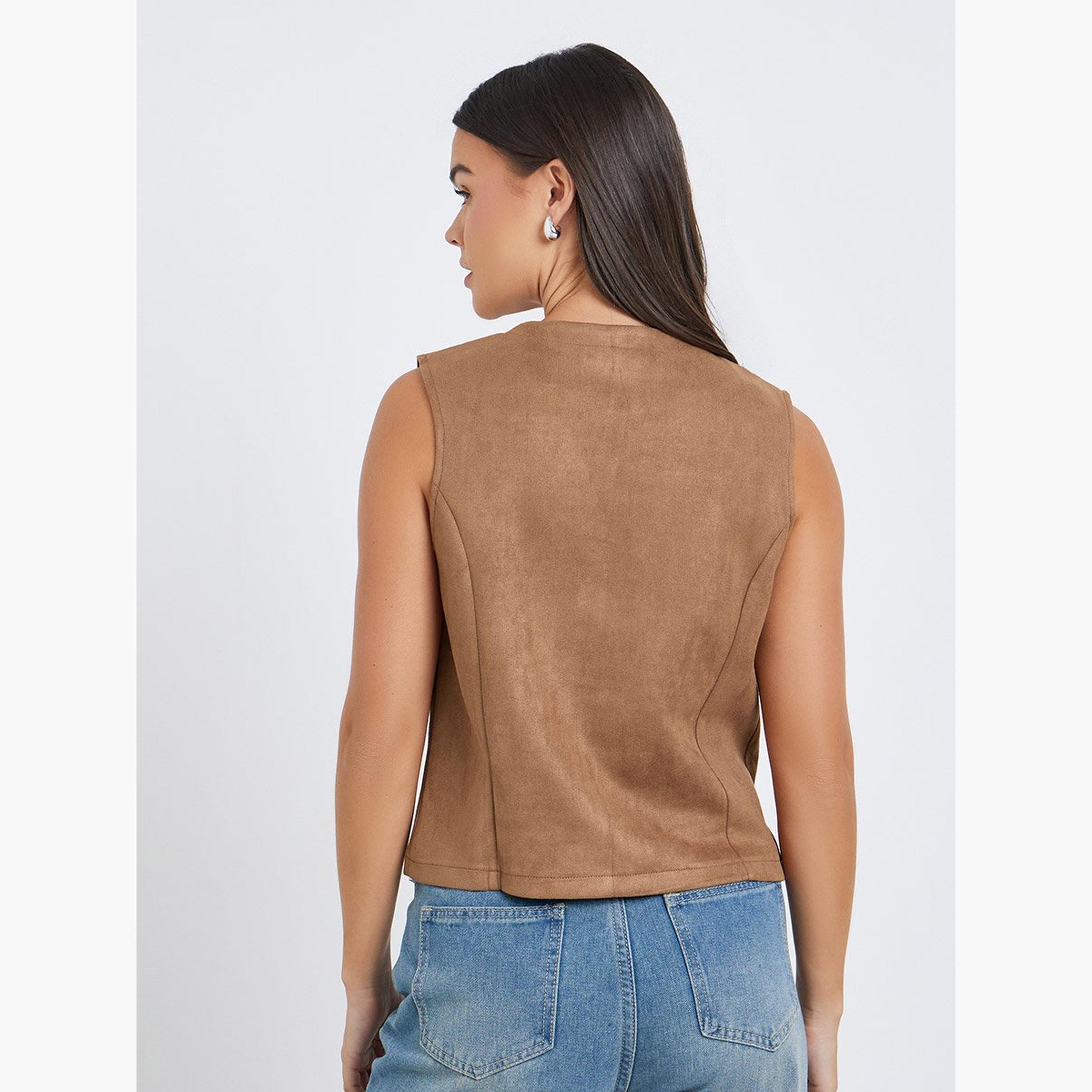 Styli Suede Look Waistcoat with Pockets-women-clothing-coatsandjackets-waistcoats-image-5