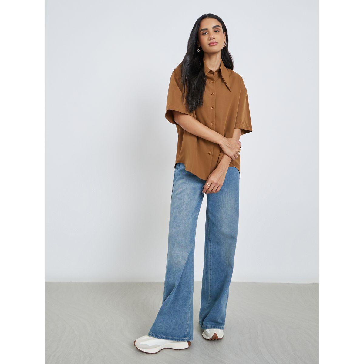 Styli Solid Buttoned Spread Collar Shirt-women-clothing-shirtsandblouses-shirts-image-2