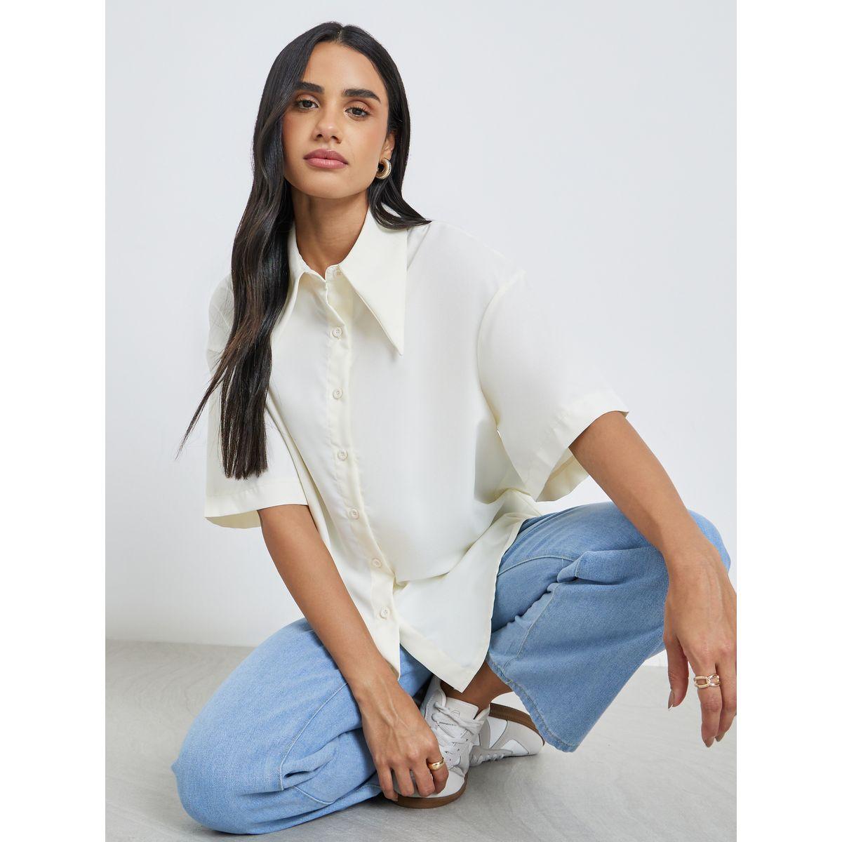 بلوزة سادة بياقة سبريد-women-clothing-shirtsandblouses-shirts-image-1