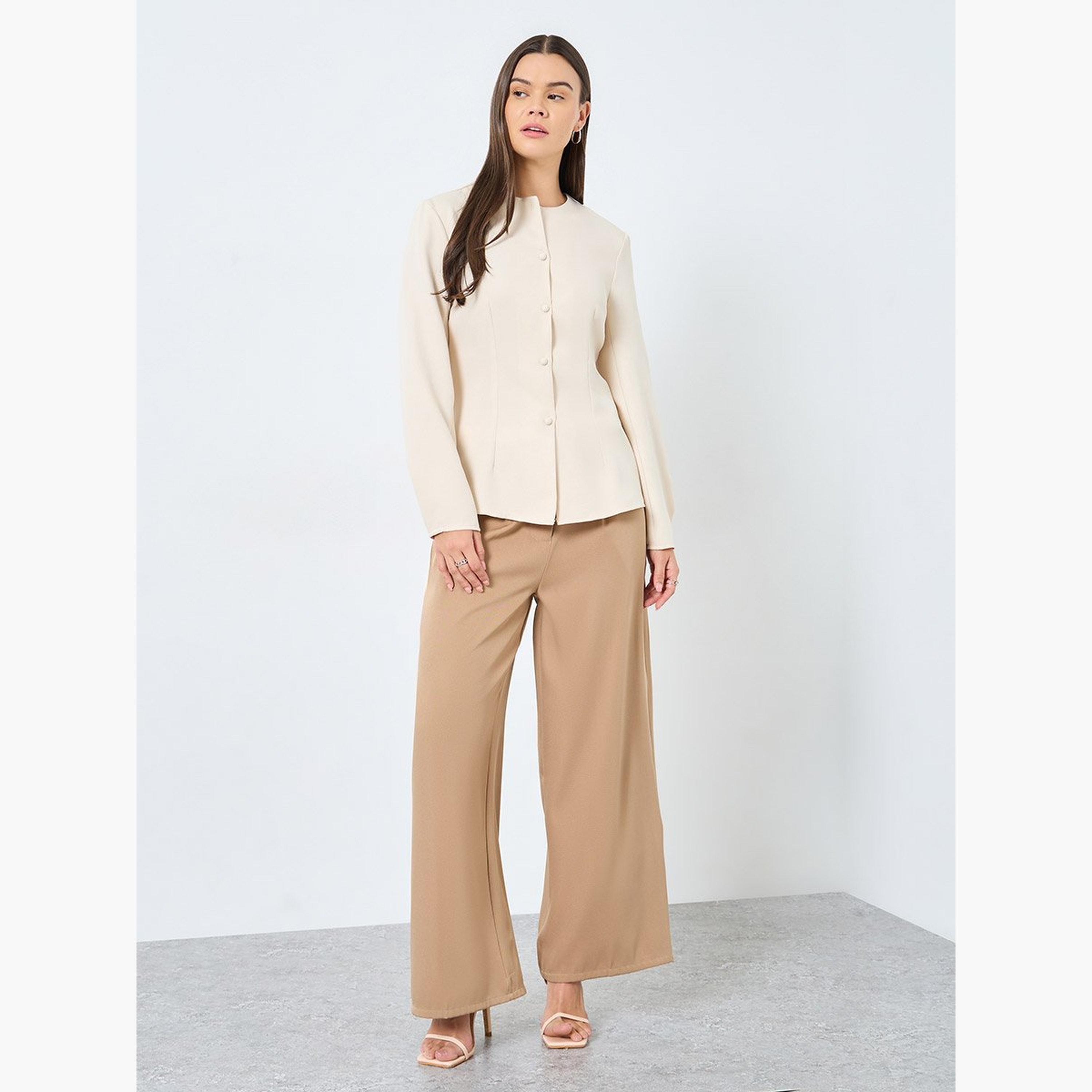 Styli Solid Button Down Long Sleeve Blouse-women-clothing-shirtsandblouses-blouses-image-2